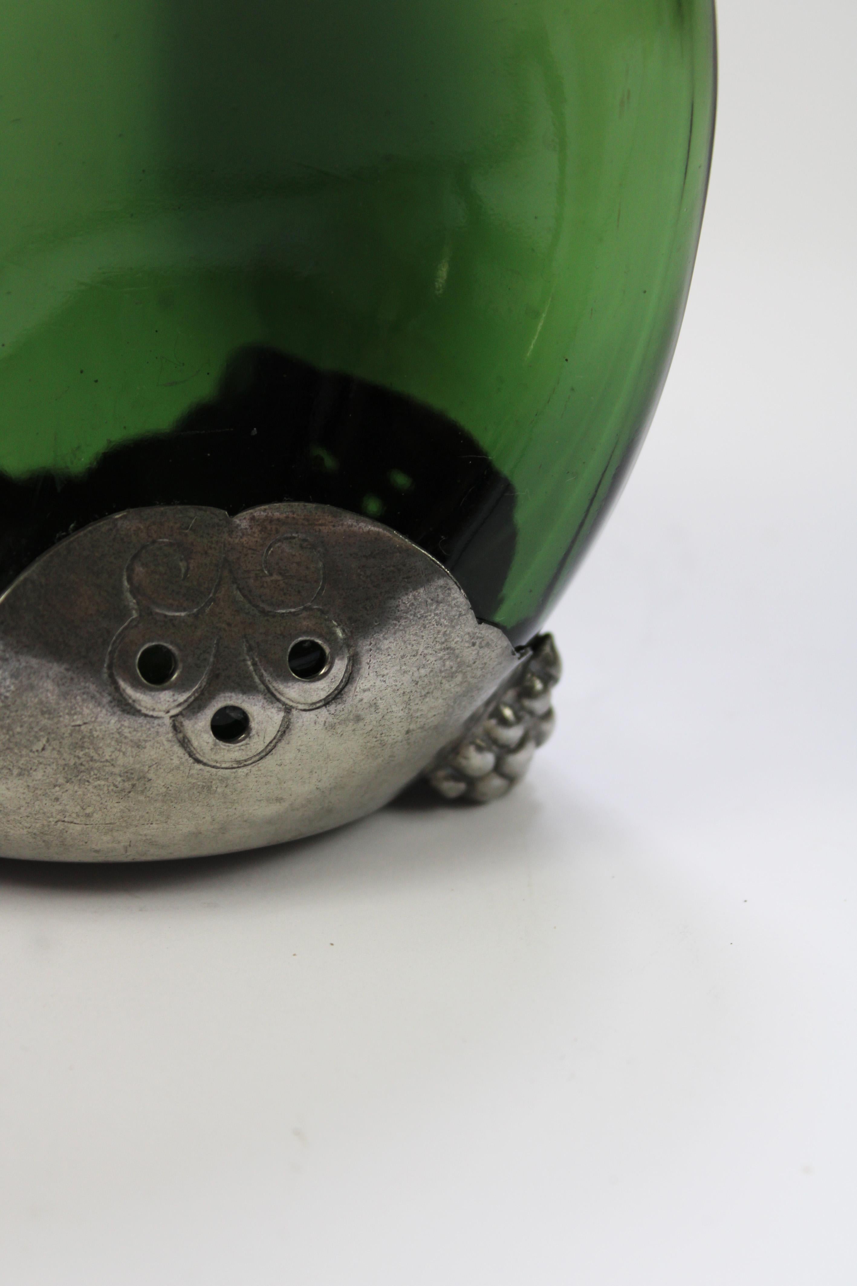 Dutch Wine Carafe Pewter emerald green Glass Gero Art Deco George Nilsson 1930 1