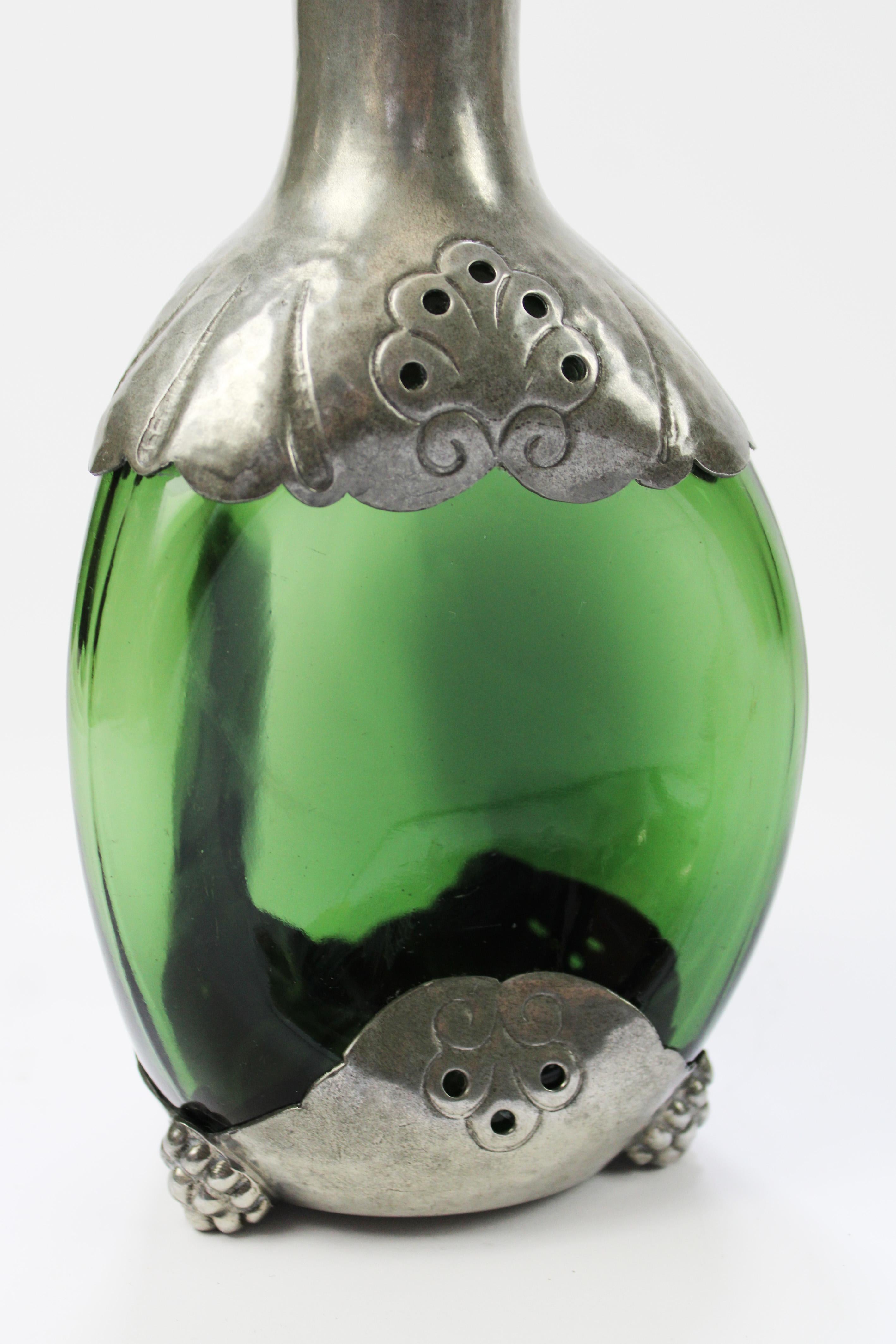 Dutch Wine Carafe Pewter emerald green Glass Gero Art Deco George Nilsson 1930 2