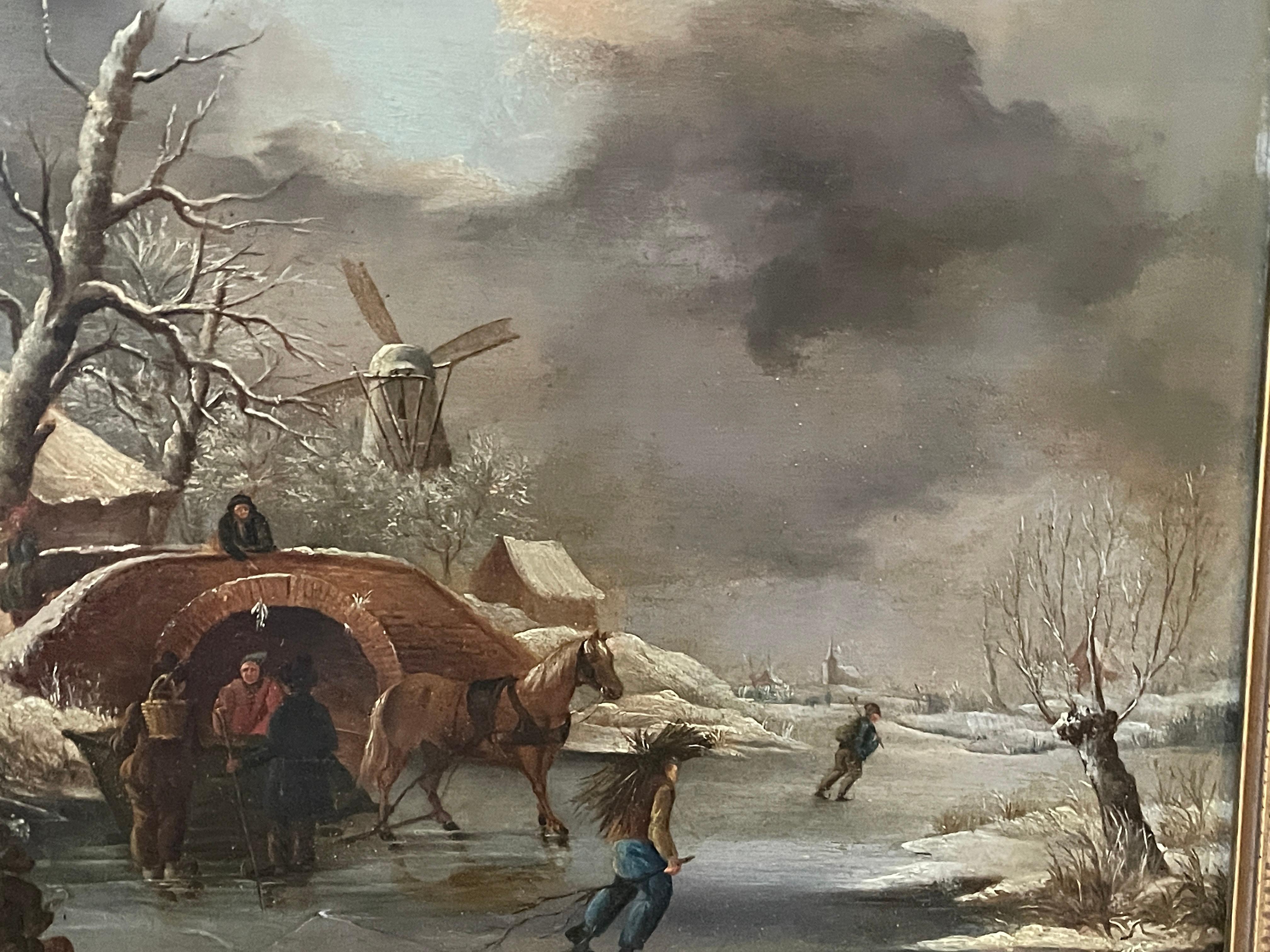 Dutch Winter Landscape, 19th century In Good Condition For Sale In Belmont, MA