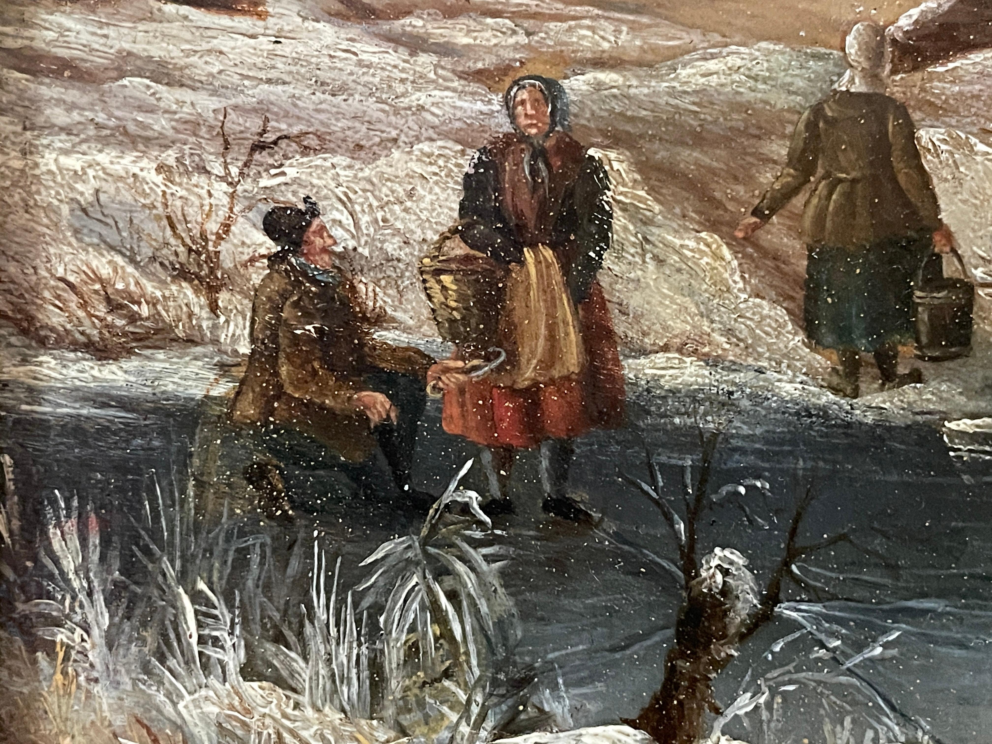 Wood Dutch Winter Landscape, 19th century For Sale