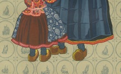 Dutch Women and Infant Traditional Dress from Marken – Old Costume Print, 1932