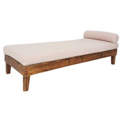 Antique Dutch Wooden Daybed with Teddy Upholstery, 1940's