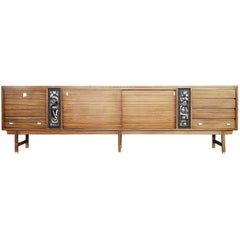 Dutch Zebrawood Sideboard with Ceramic Tiles, 1950s
