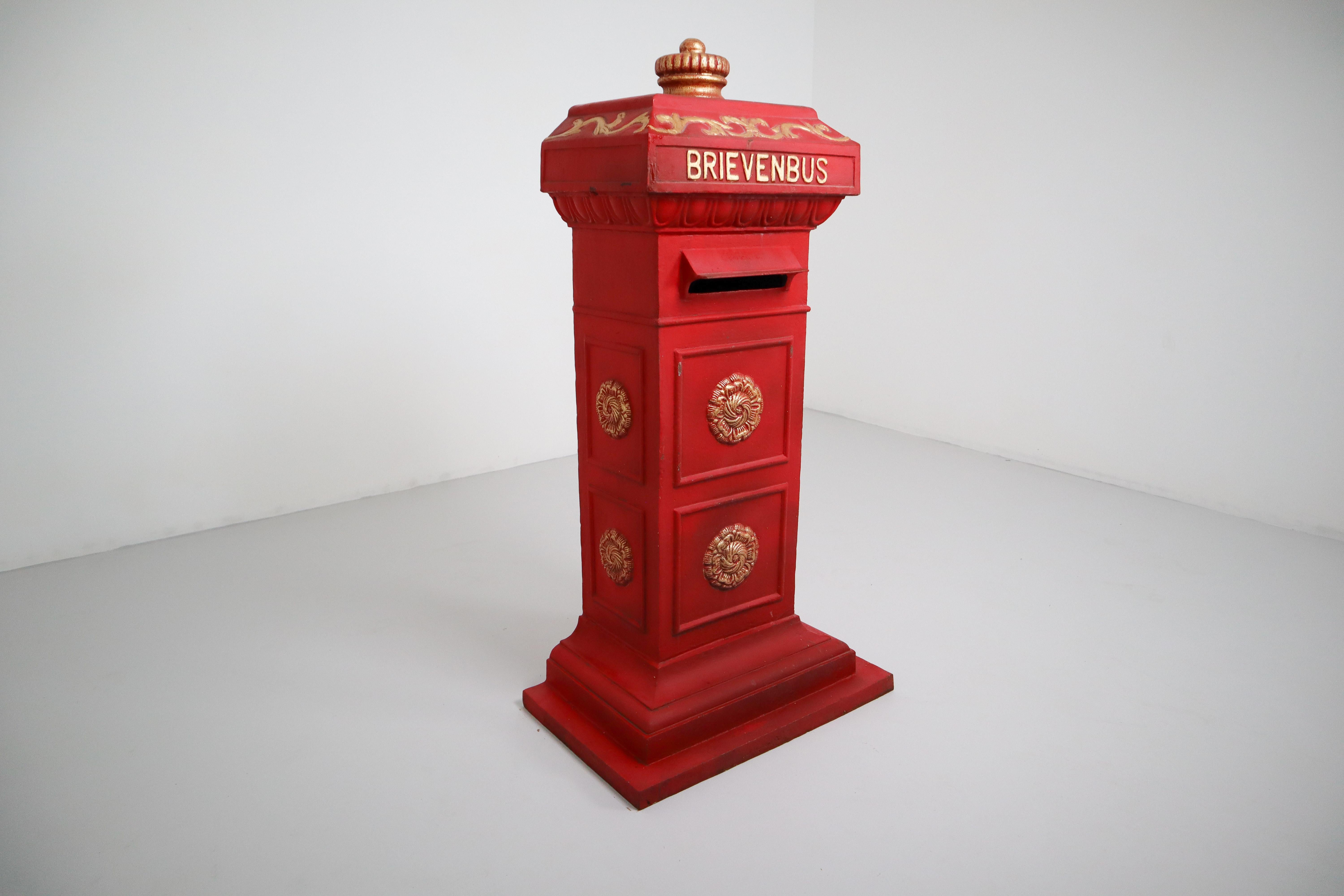 Duth Iron Mailbox in Red and Gold Paint, the Netherlands, 20th Century 2