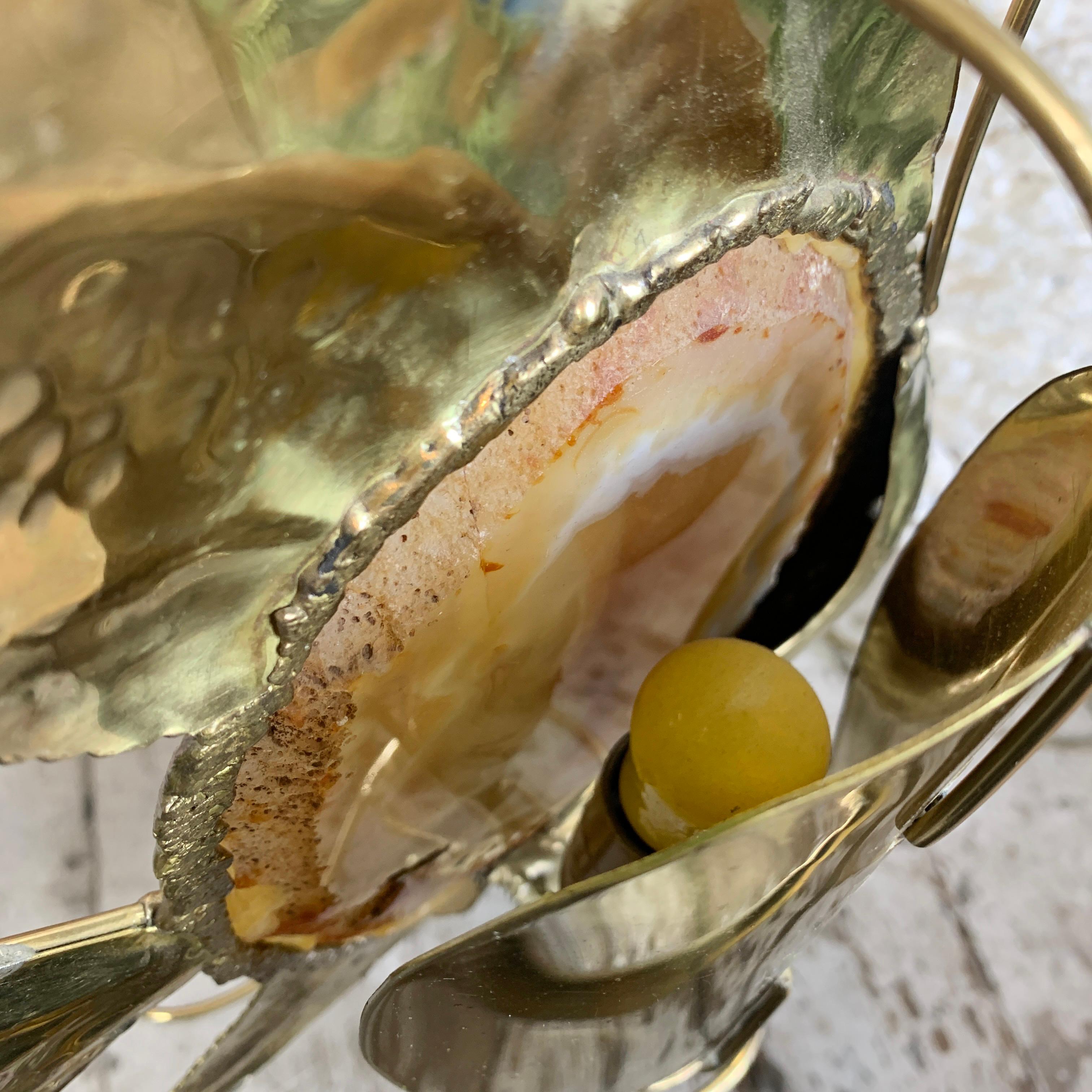 Grande lampe poisson d'ange Duval Brasseur en agate dorée en vente 4