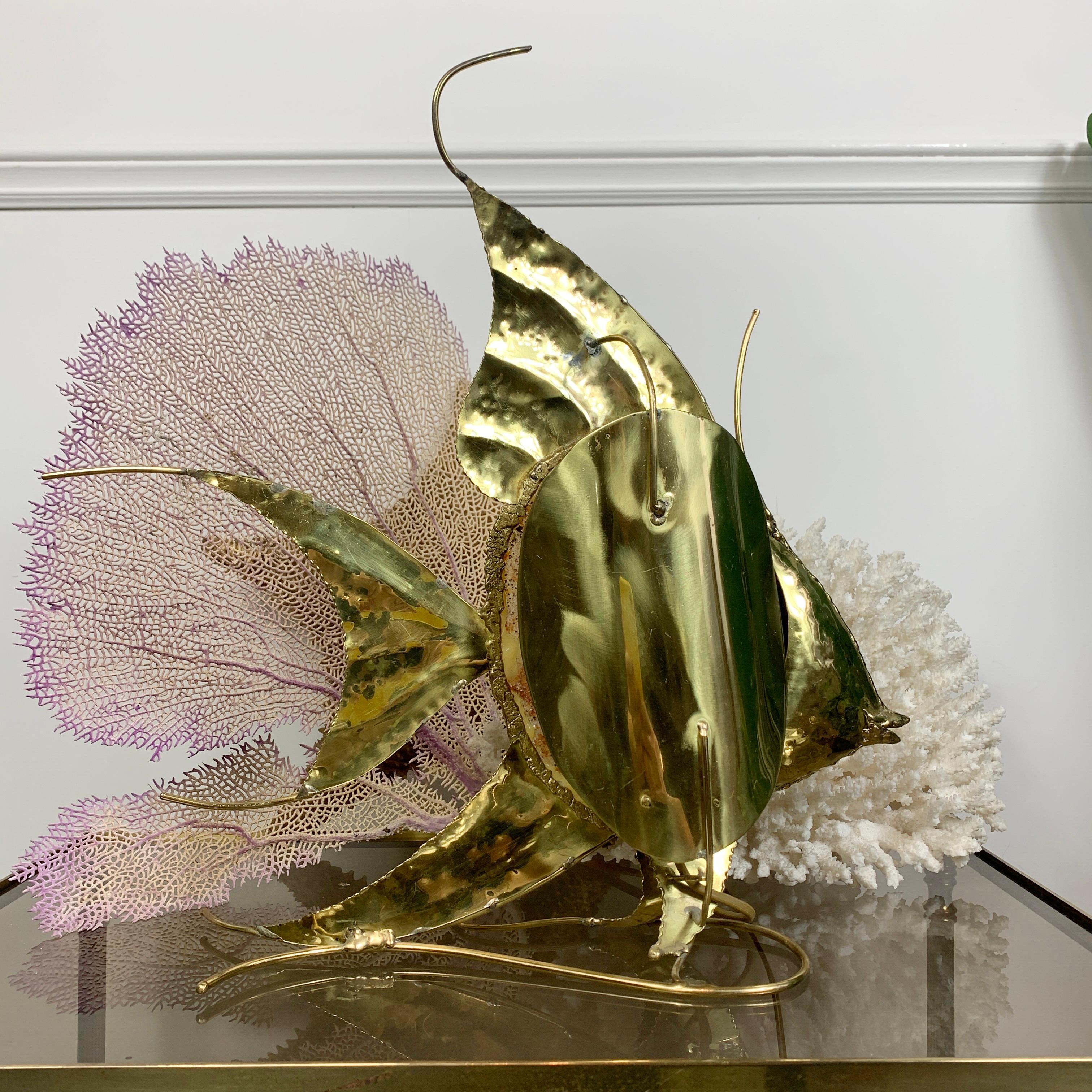 Fin du 20e siècle Grande lampe poisson d'ange Duval Brasseur en agate dorée en vente
