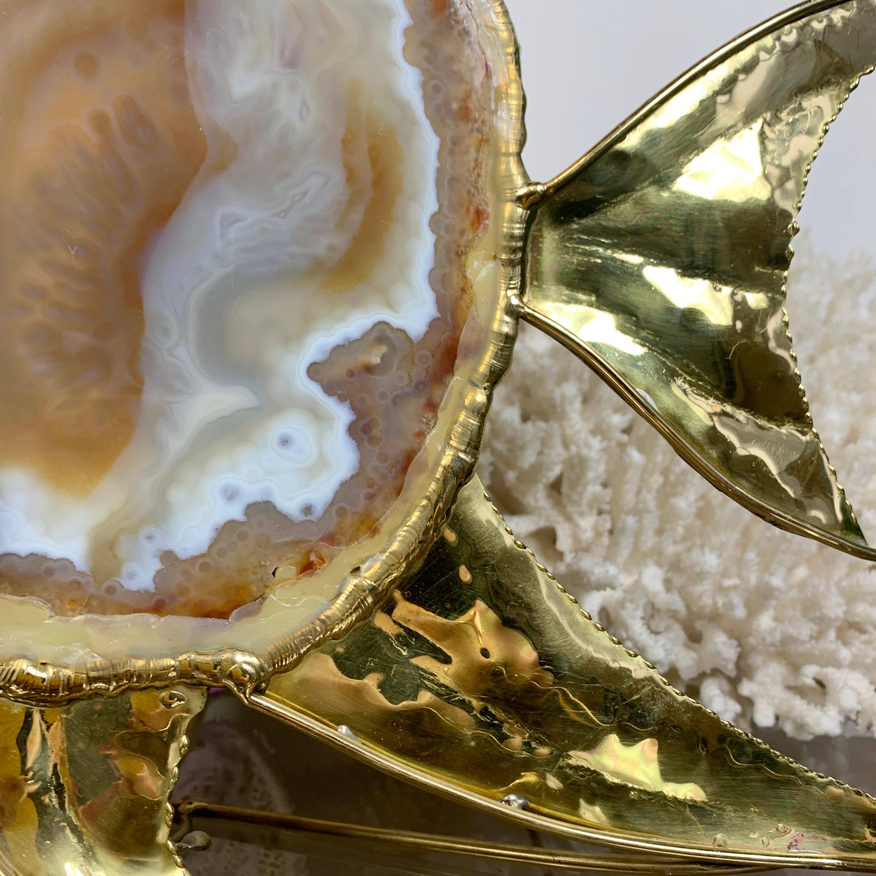 Grande lampe poisson d'ange Duval Brasseur en agate dorée en vente 1