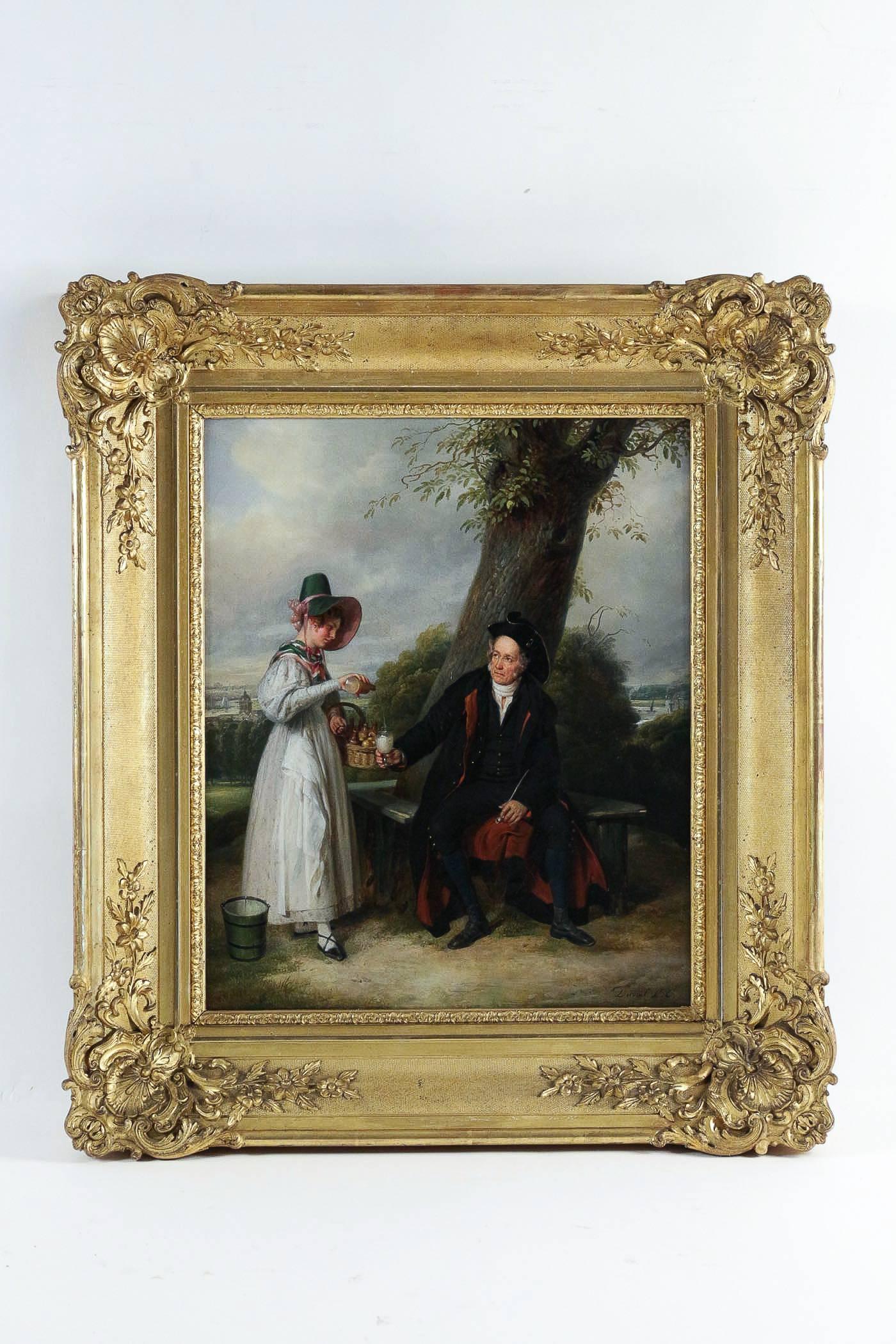 Duval le Camus Pierre French Romantic Period Oil on Canvas Father and Daughter 5