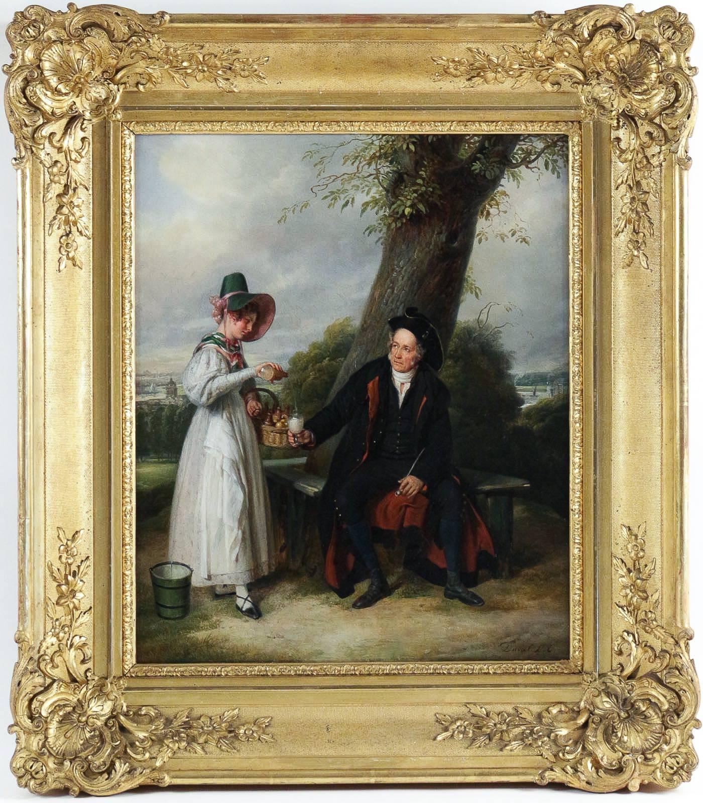 We are pleased to present you, an excellent, beautiful and very decorative oil on canvas depicting The Conversation between a Father and His Daughter.
Our painting is signed in the lower right by Pierre Duval le Camus,

early 19th century, French