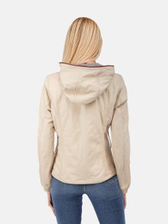 Duvetica Beige Leather Hooded Zip Jacket Size L