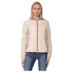 Duvetica Beige Leather Hooded Zip Jacket Size L