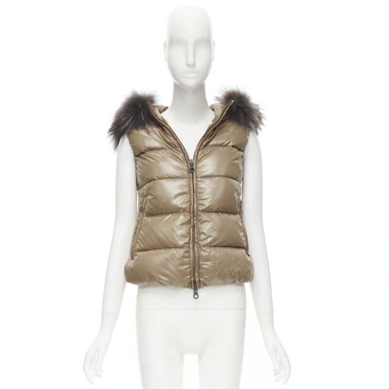 DUVETICA Pure Goose New Down brown fur hood padded vest  jacket  IT38 XS 8