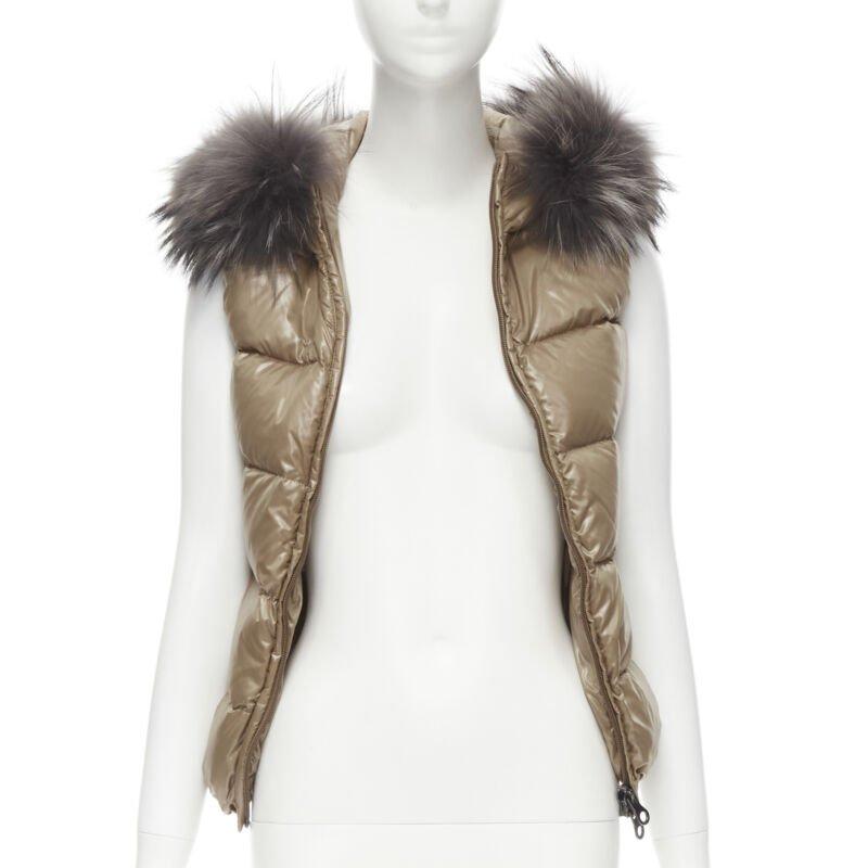 Women's DUVETICA Pure Goose New Down brown fur hood padded vest  jacket  IT38 XS
