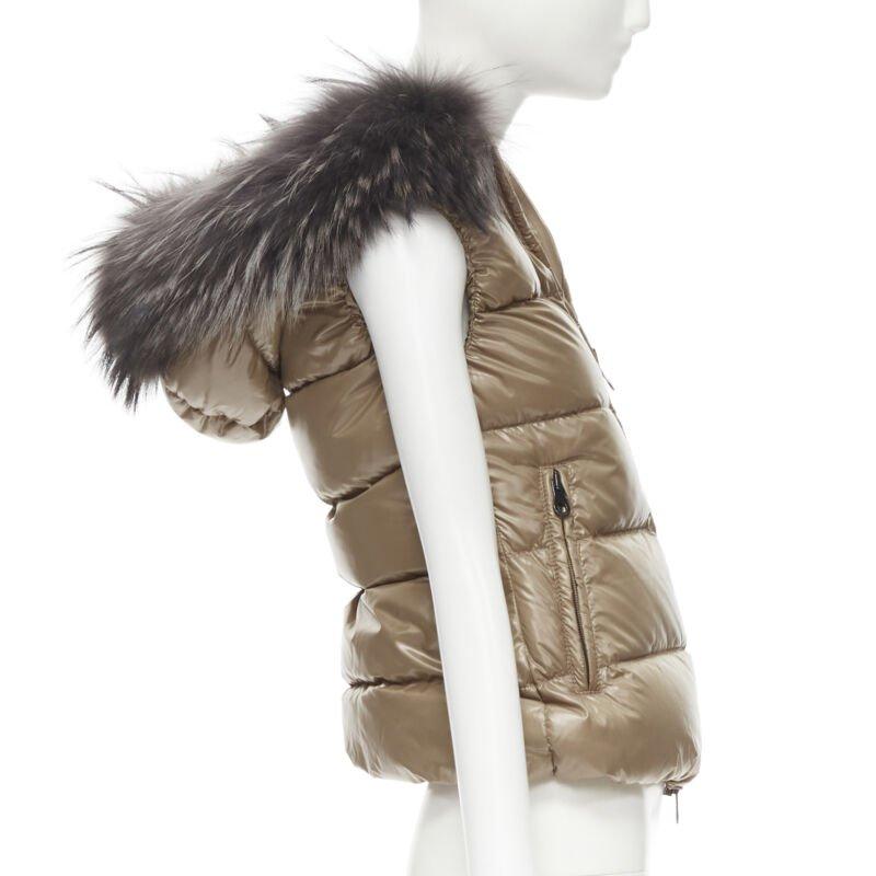 DUVETICA Pure Goose New Down brown fur hood padded vest  jacket  IT38 XS 1