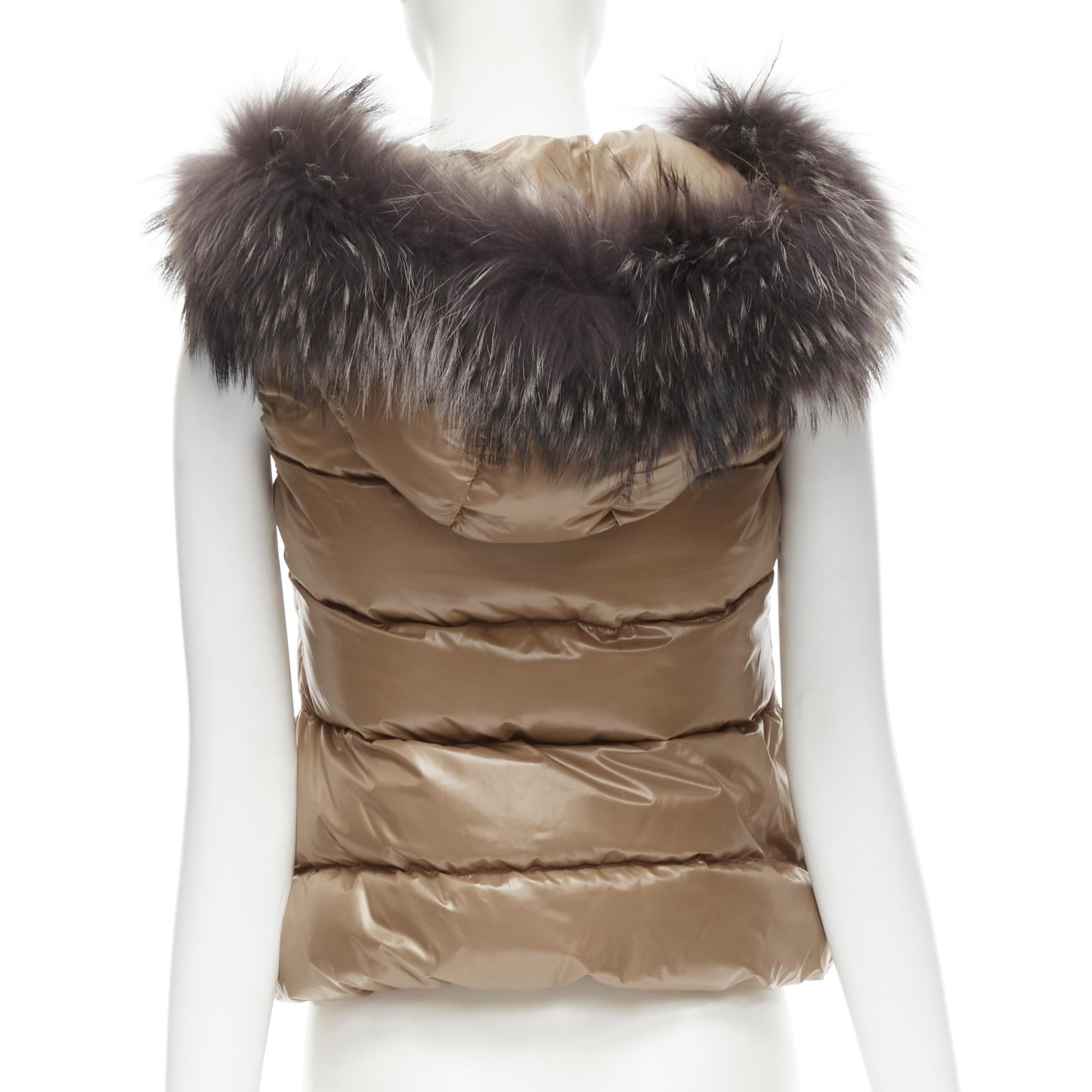 Brown DUVETICA Pure Goose New Down brown fur hood padded vest  jacket  IT38 XS For Sale