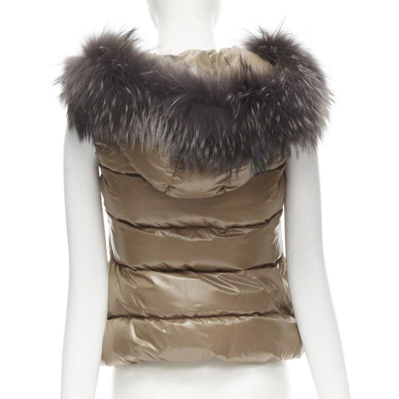 DUVETICA Pure Goose New Down brown fur hood padded vest  jacket  IT38 XS 2