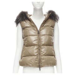 DUVETICA Pure Goose New Down brown fur hood padded vest jacket IT38 XS