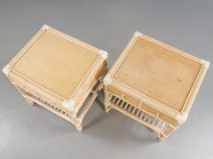 Dux bedside tables "Evita" a pair Oak and Bamboo Sweden 1965s