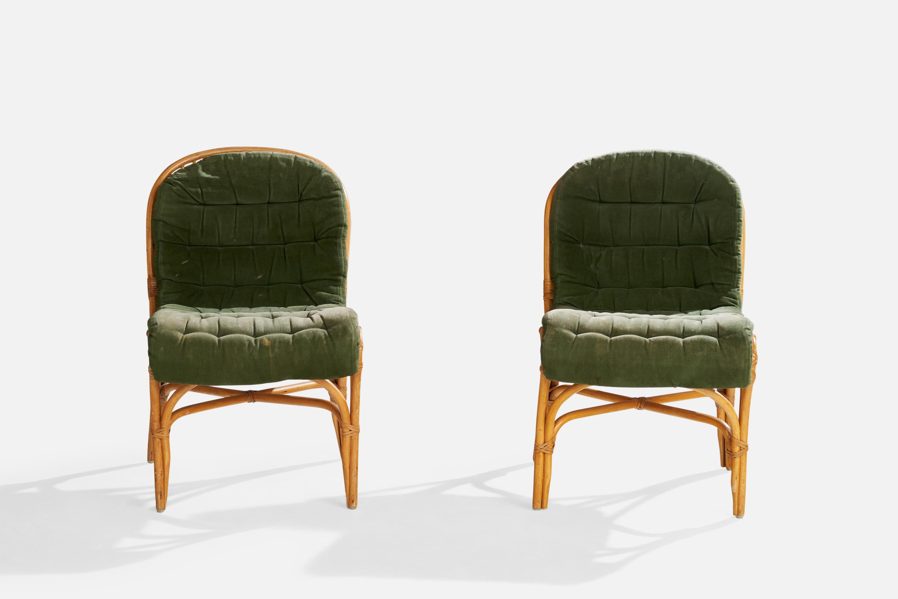 Late 20th Century Dux, Lounge Chairs, Bamboo, Rattan, Fabric, Sweden, 1970s For Sale