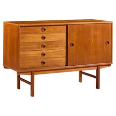 Dux Mid Century Danish Teak Petite Sliding Door Credenza