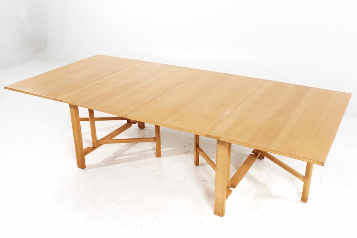 Dux Mid Century Maria Swedish Elm Beech and Brass Expanding Dining Table For Sale 5