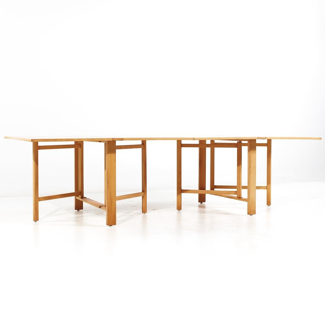 Dux Mid Century Maria Swedish Elm Beech and Brass Expanding Dining Table For Sale 2