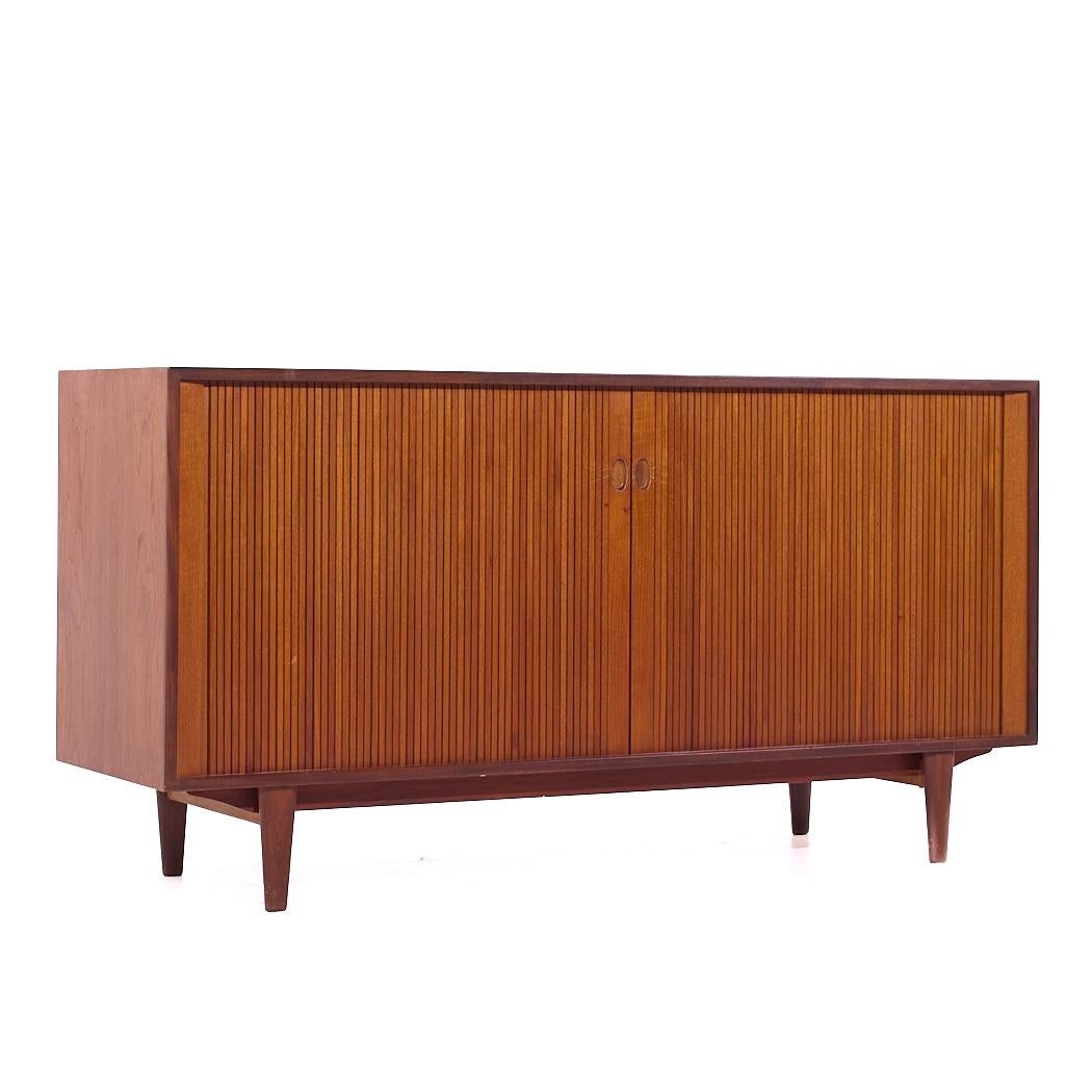 Swedish Dux Mid Century Walnut Tambour Door Credenza and Hutch For Sale