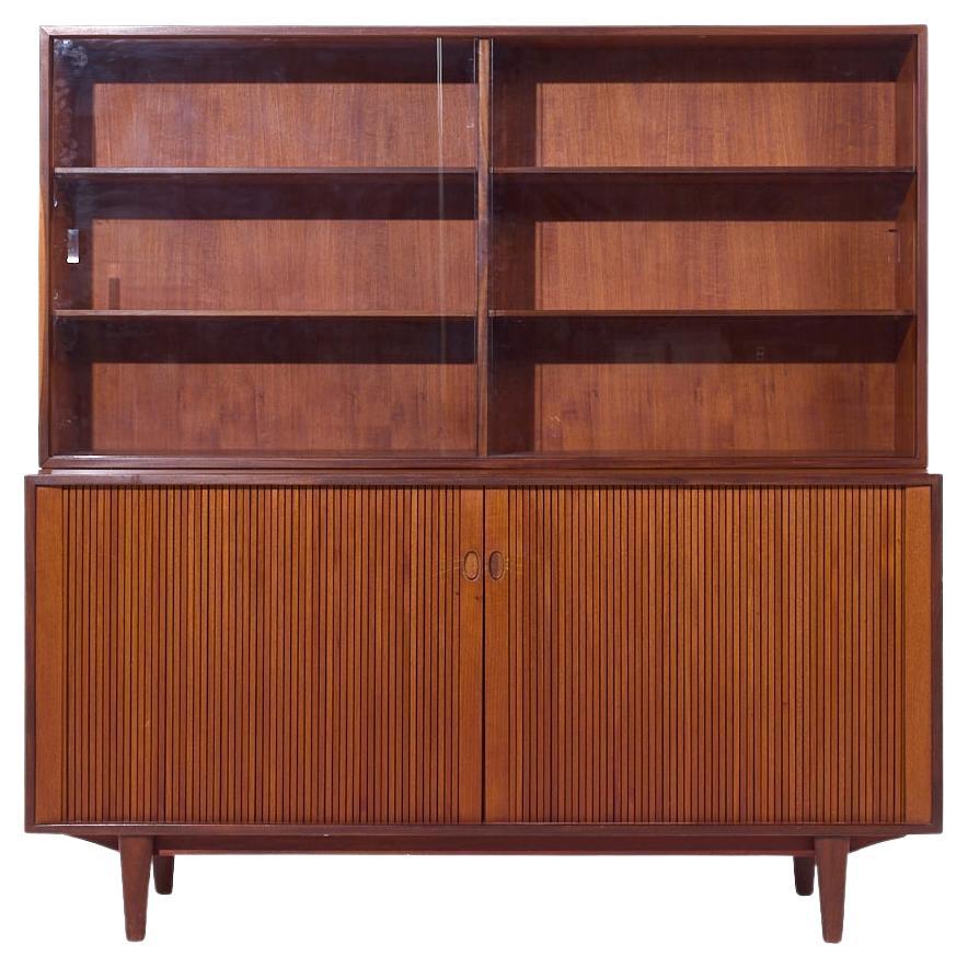 Dux Mid Century Walnut Tambour Door Credenza and Hutch For Sale