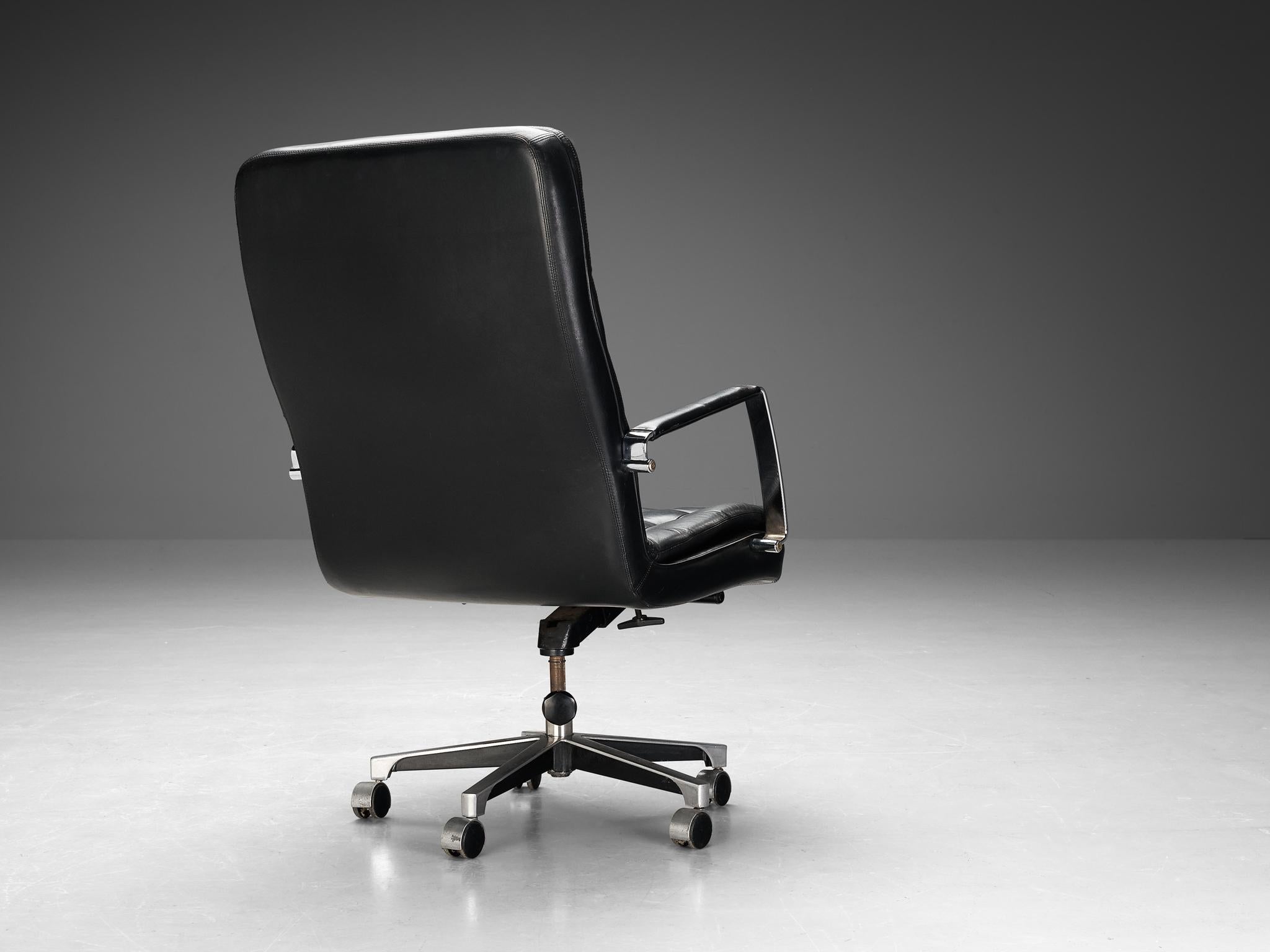 Aluminum Dux of Sweden Office Chair in Black Leather and Chrome-plated Steel  For Sale