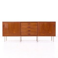 Dux Style Mid Century Teak and Chrome Danish Sliding Door Credenza