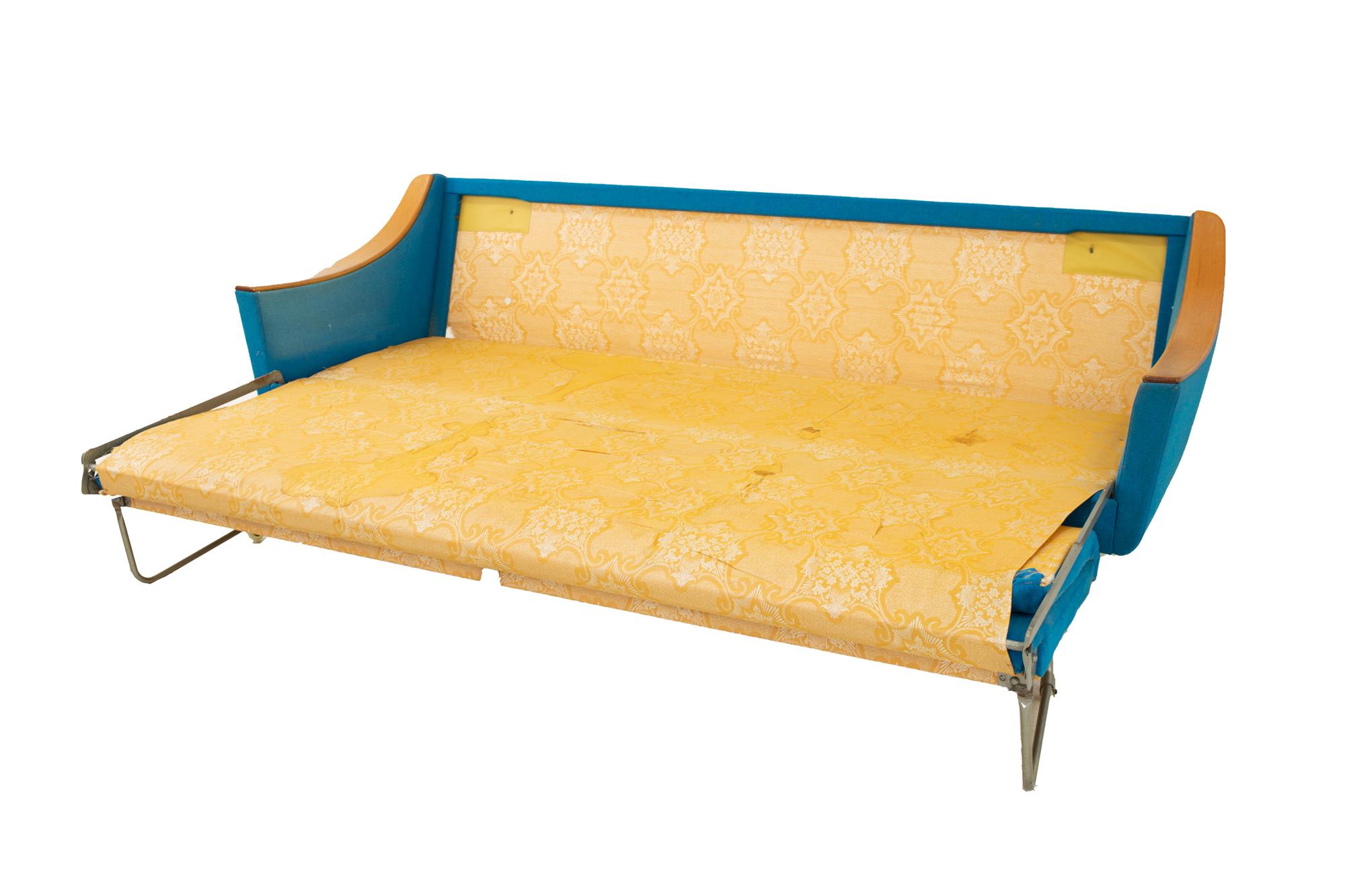 Late 20th Century Dux Style Mid Century Teak and Teal Sleeper Sofa