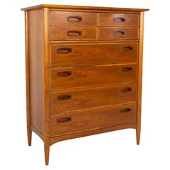 Dux Style Mid Century Walnut and Rosewood Handle 6 Drawer Highboy Dresser
