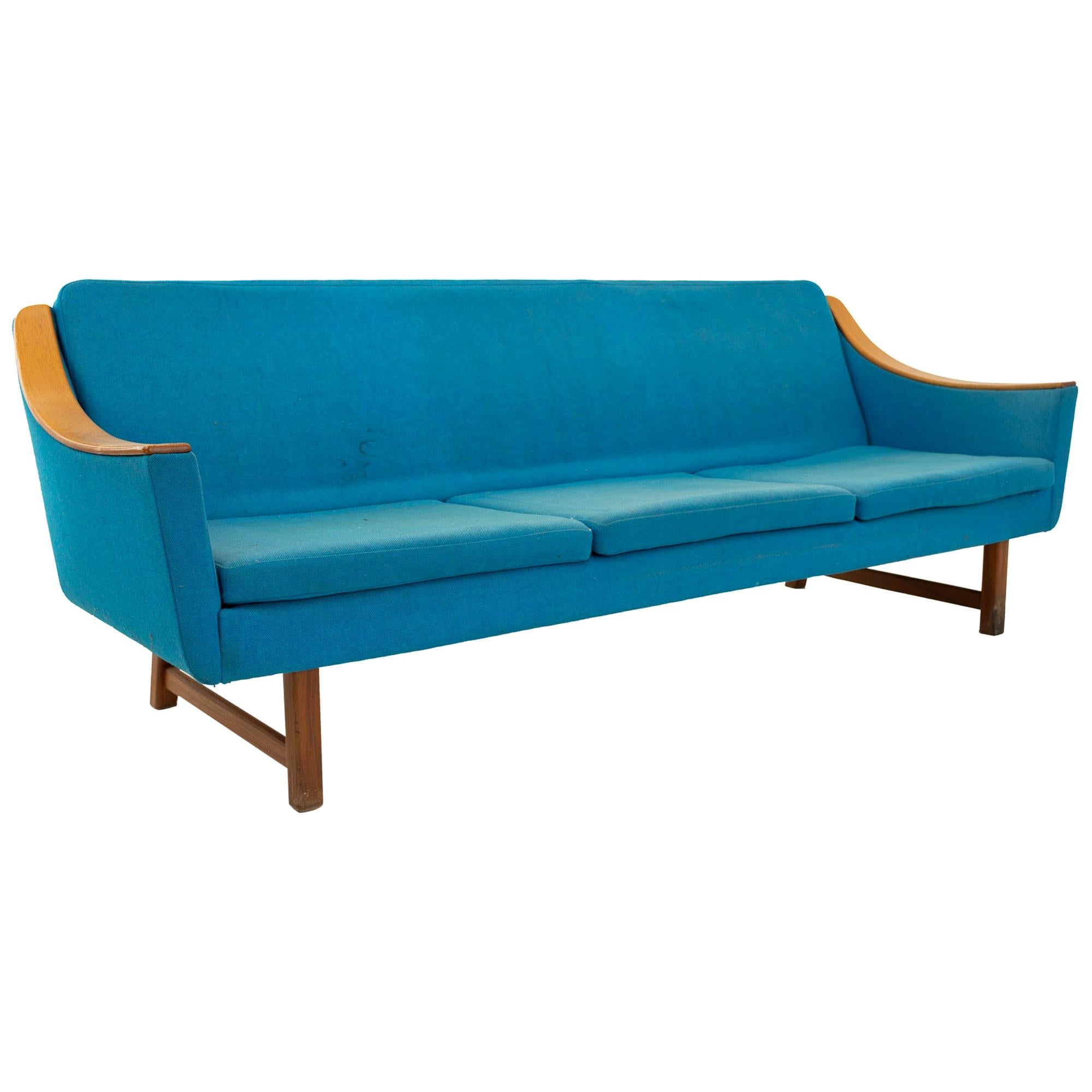 Dux Style Mid Century Teak and Teal Sleeper Sofa