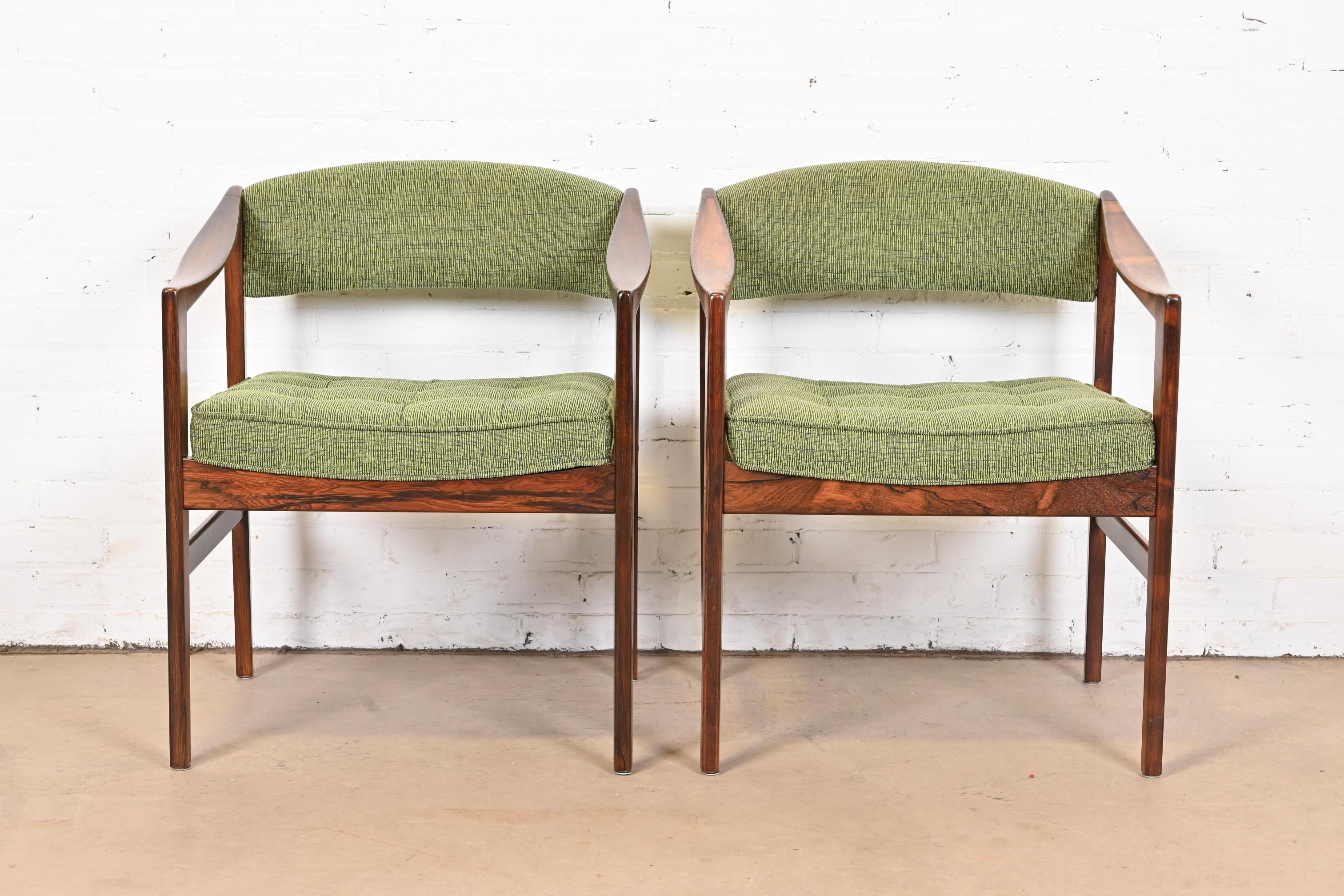Upholstery DUX Swedish Modern Rosewood Club Chairs, Newly Restored For Sale