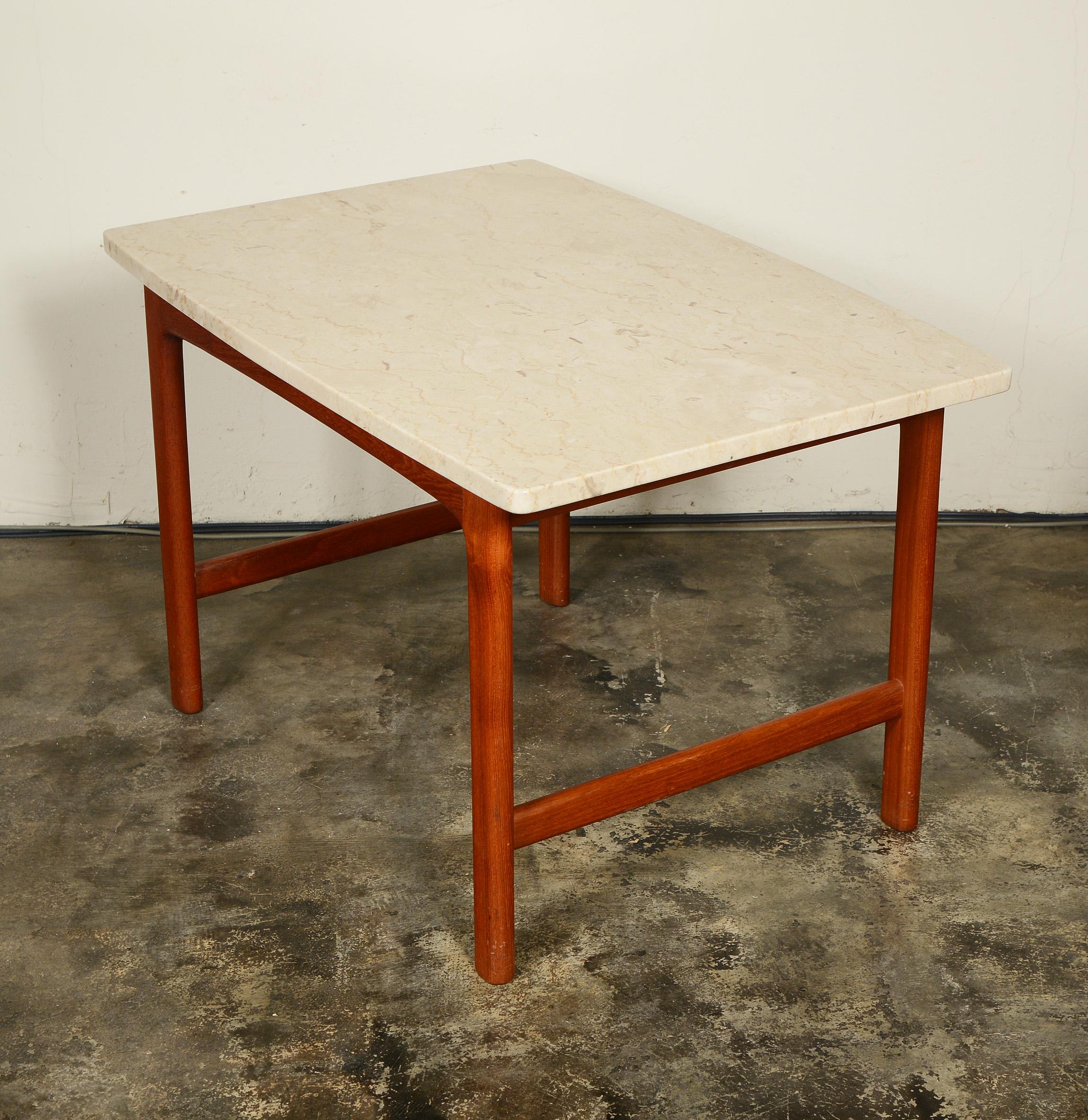 Mid-Century Modern DUX Teak and Travertine Side Table by Folke Ohlsson