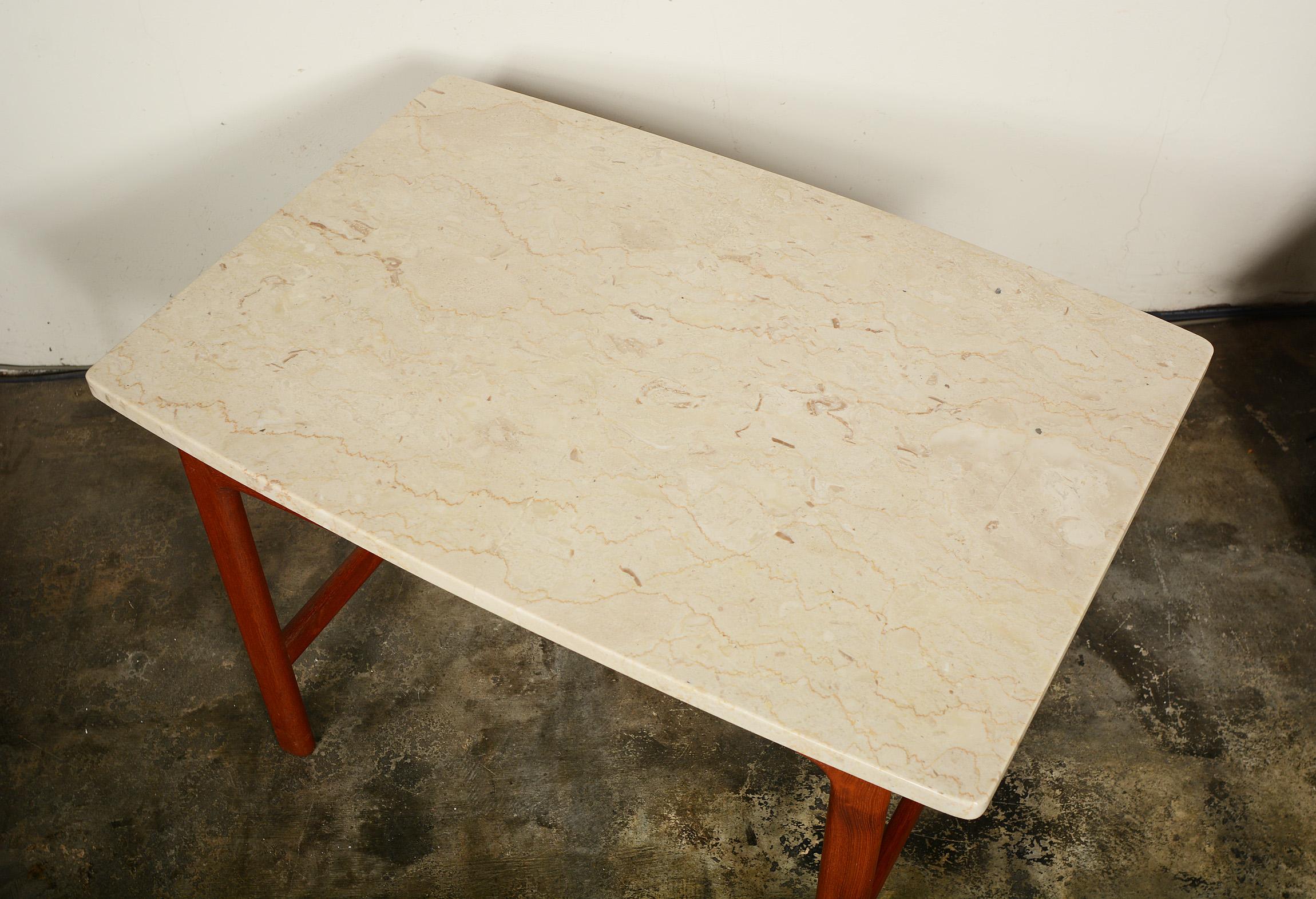 DUX Teak and Travertine Side Table by Folke Ohlsson In Good Condition In San Mateo, CA