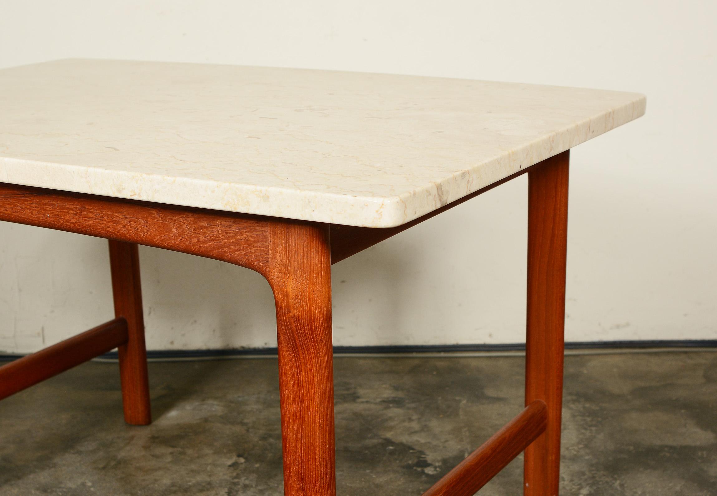 Mid-20th Century DUX Teak and Travertine Side Table by Folke Ohlsson