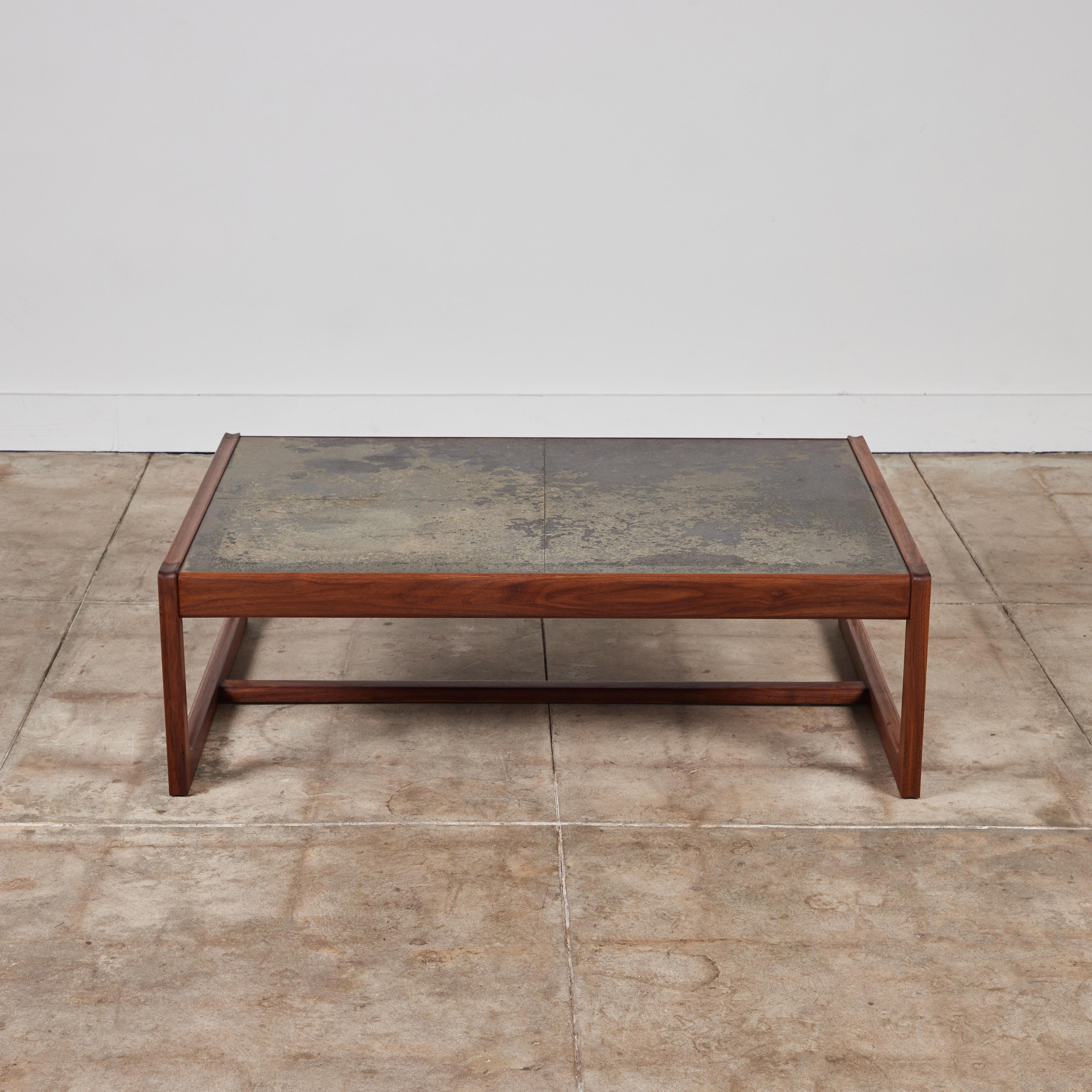 Scandinavian Modern DUX Teak Coffee Table with Patinated Bronze Table Top