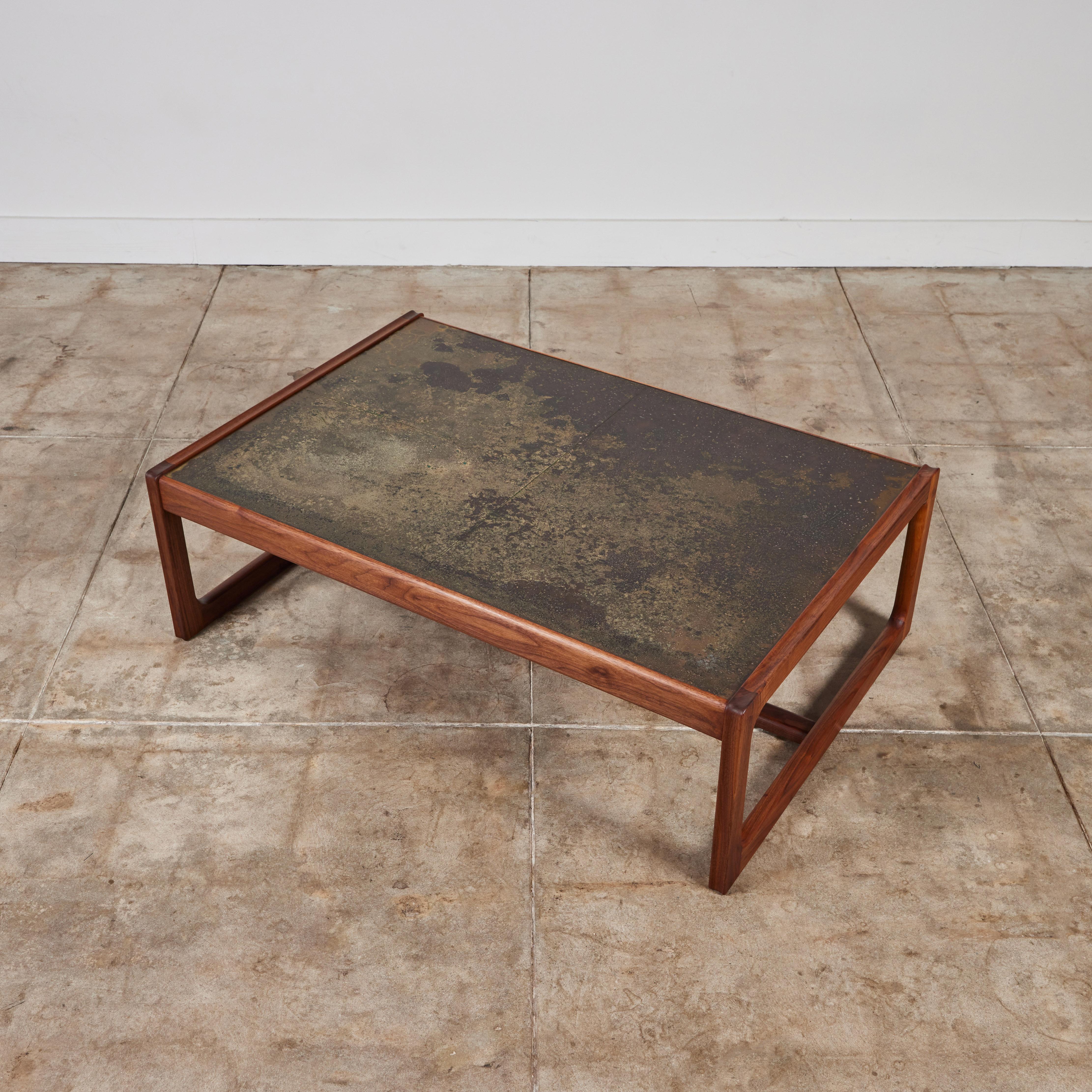 Swedish DUX Teak Coffee Table with Patinated Bronze Table Top