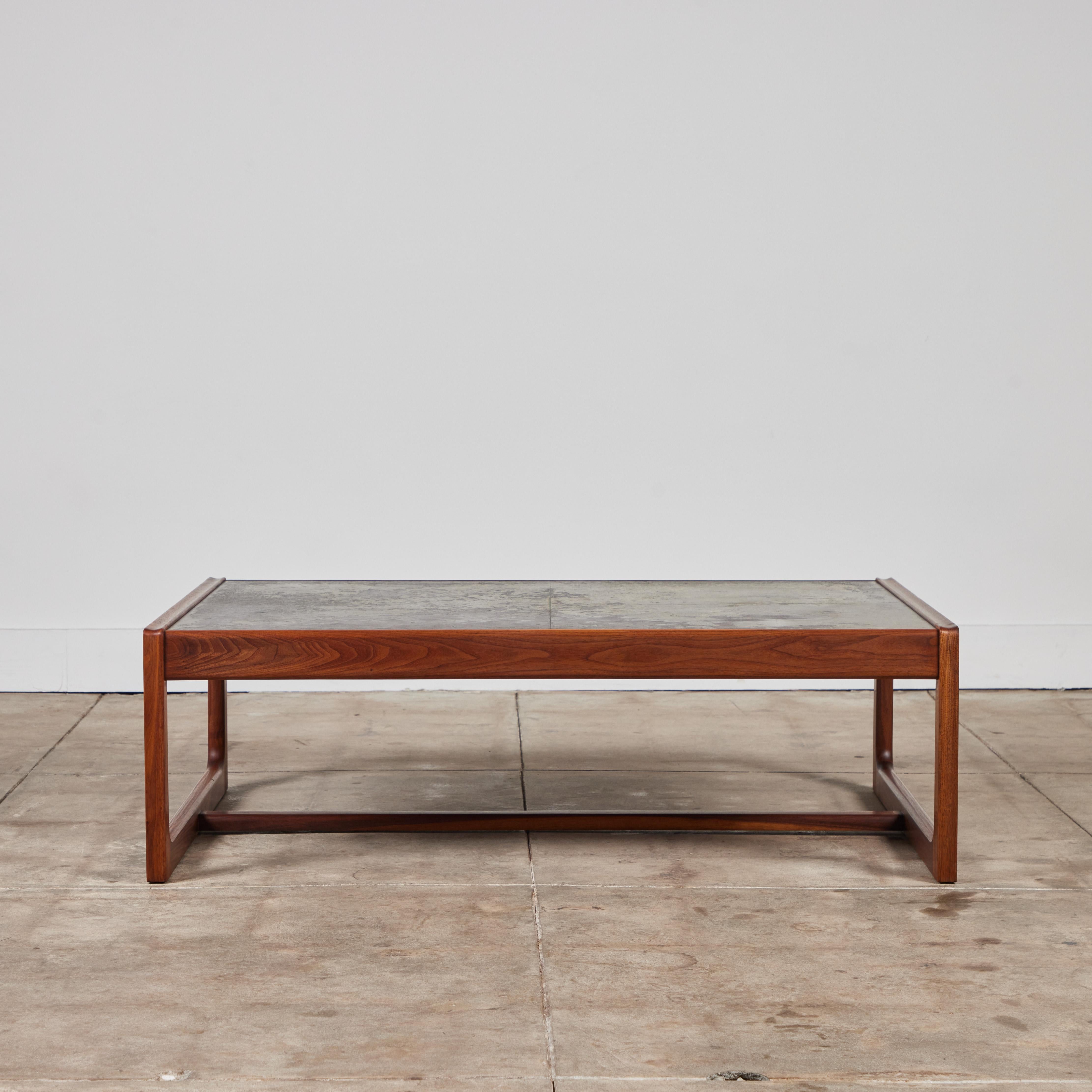 Mid-20th Century DUX Teak Coffee Table with Patinated Bronze Table Top