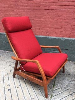 DUX Teak Lounge Chair/Recliner and Ottoman in Red Wool