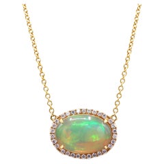 Dvani 14 Karat Gold Opal & Diamond Halo Pendant Drop Necklace