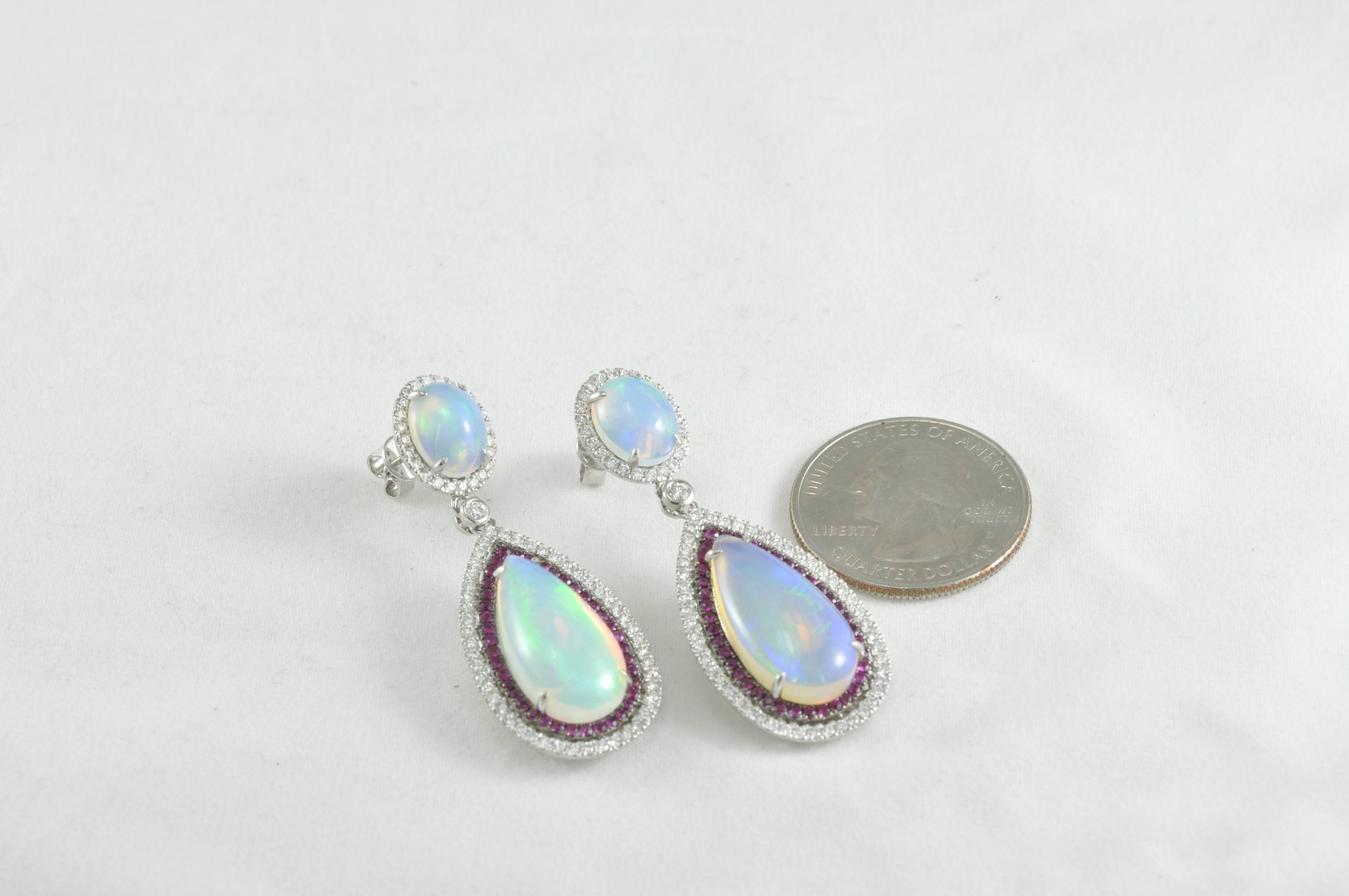 Pear Cut Dvani Gold Opal Diamond and Ruby Earrings