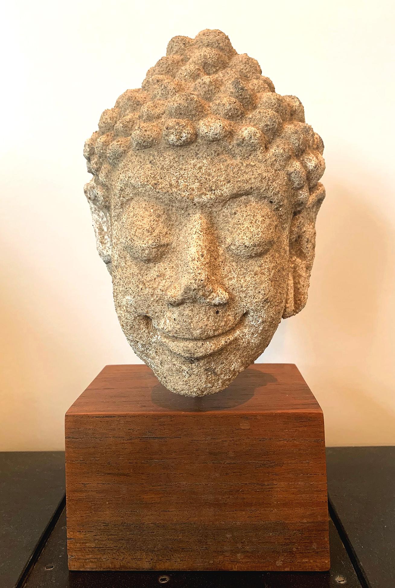 Dvaravati Stucco Buddha Head from Thailand For Sale 2