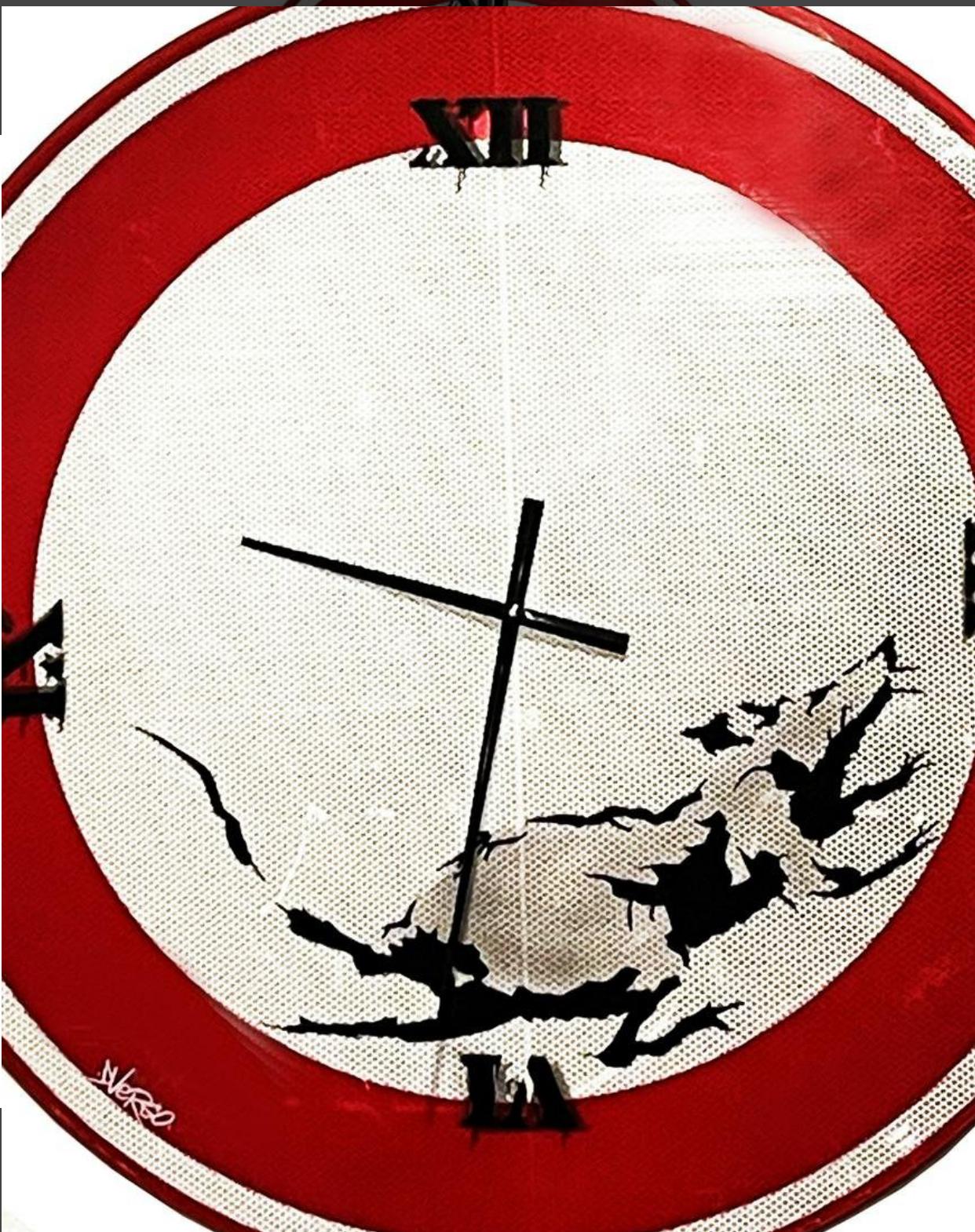 DVERSO (Dutch b. 1974) 'Tic Toc Clock' (2020) Original on Street Sign In Good Condition For Sale In Chicago, IL