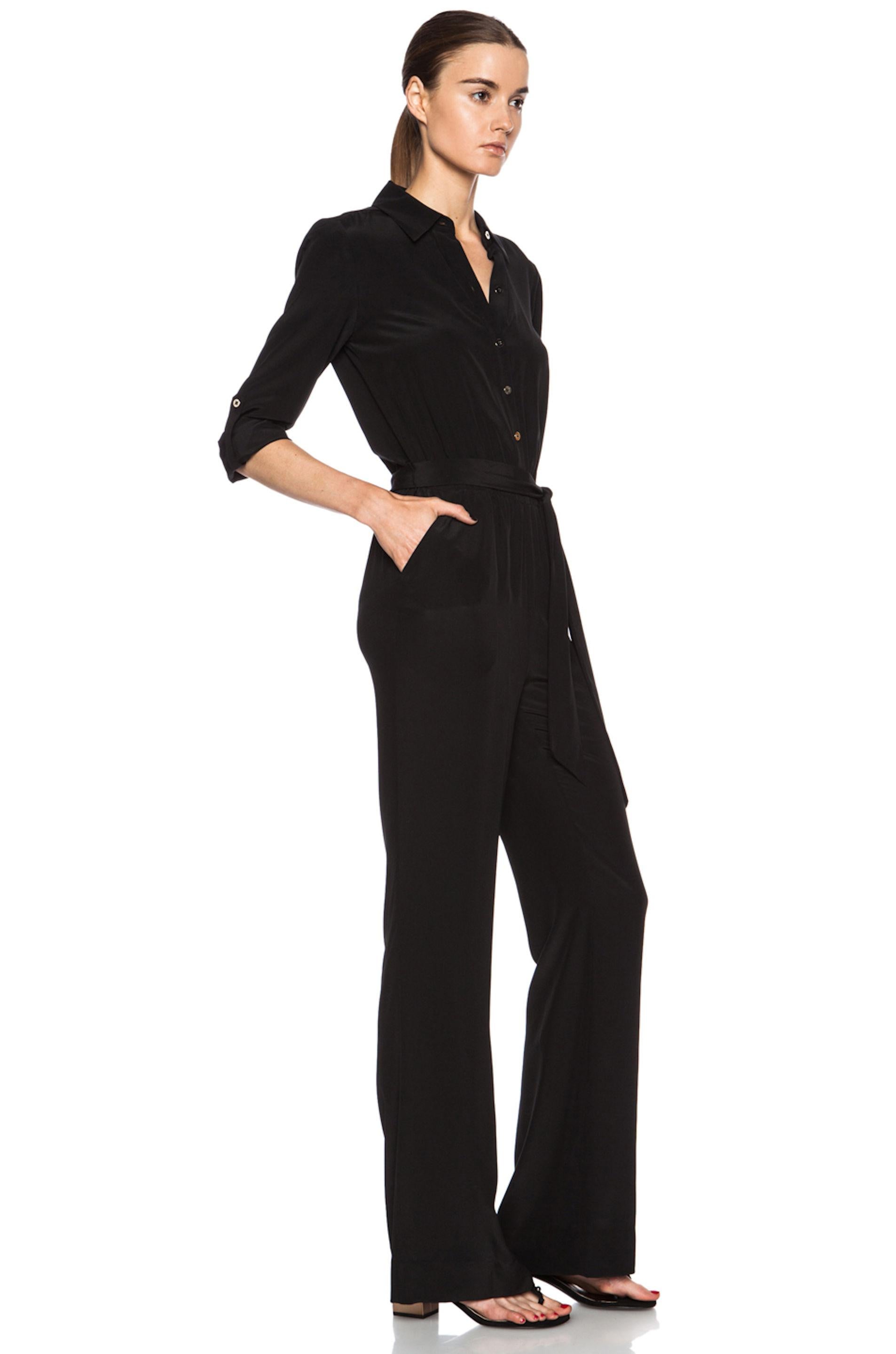 NEW DVF Diane von Furstenberg Black Silk Jumpsuit Overall Size US8 4