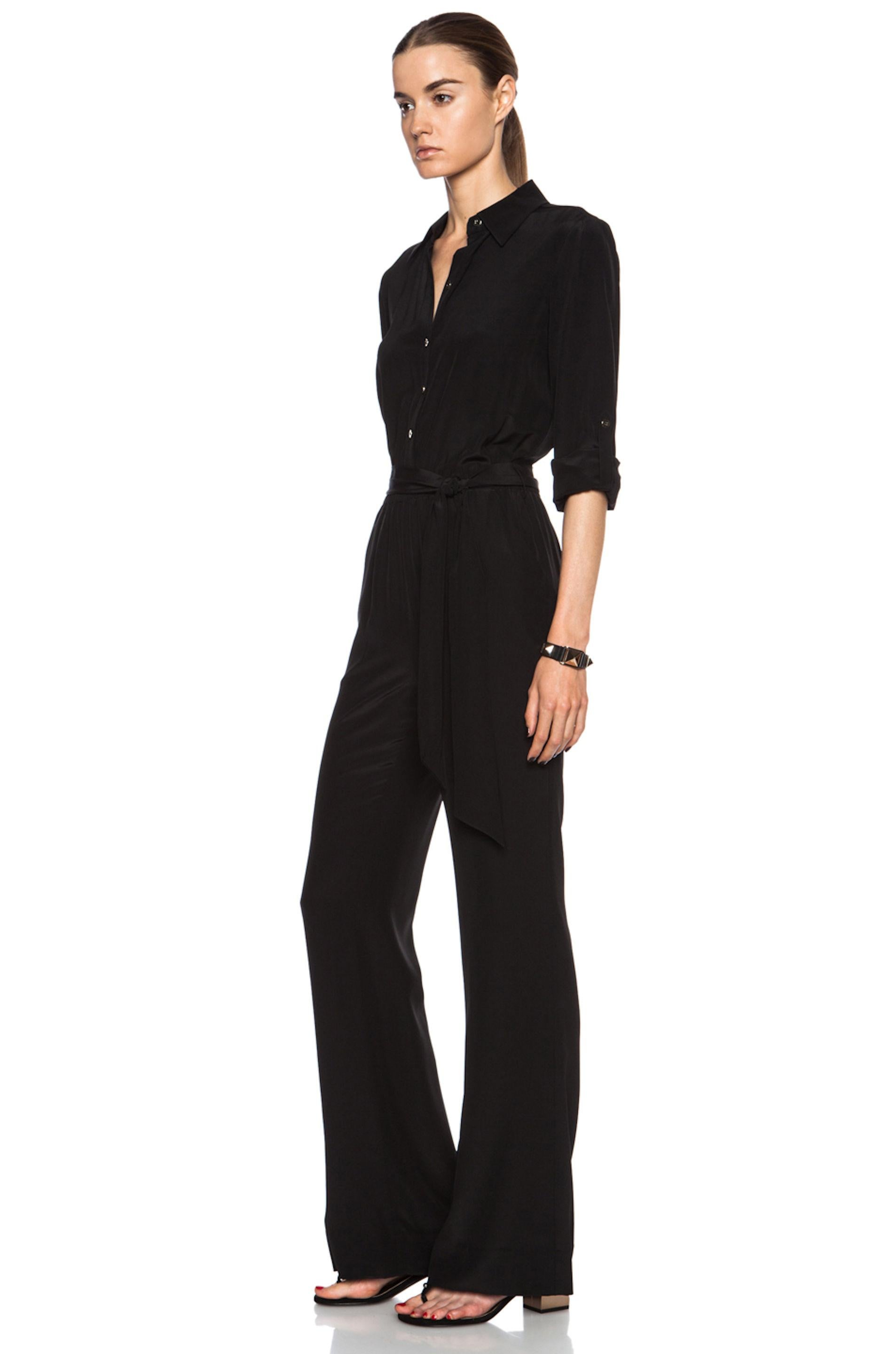 NEW DVF Diane von Furstenberg Black Silk Jumpsuit Overall Size US8 5