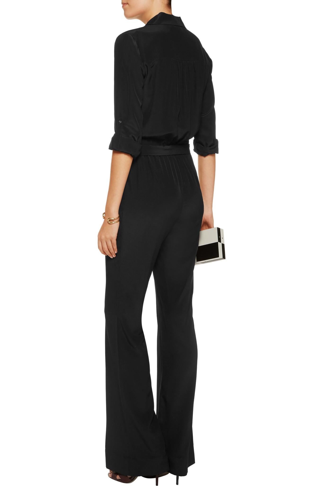 Women's NEW DVF Diane von Furstenberg Black Silk Jumpsuit Overall Size US8