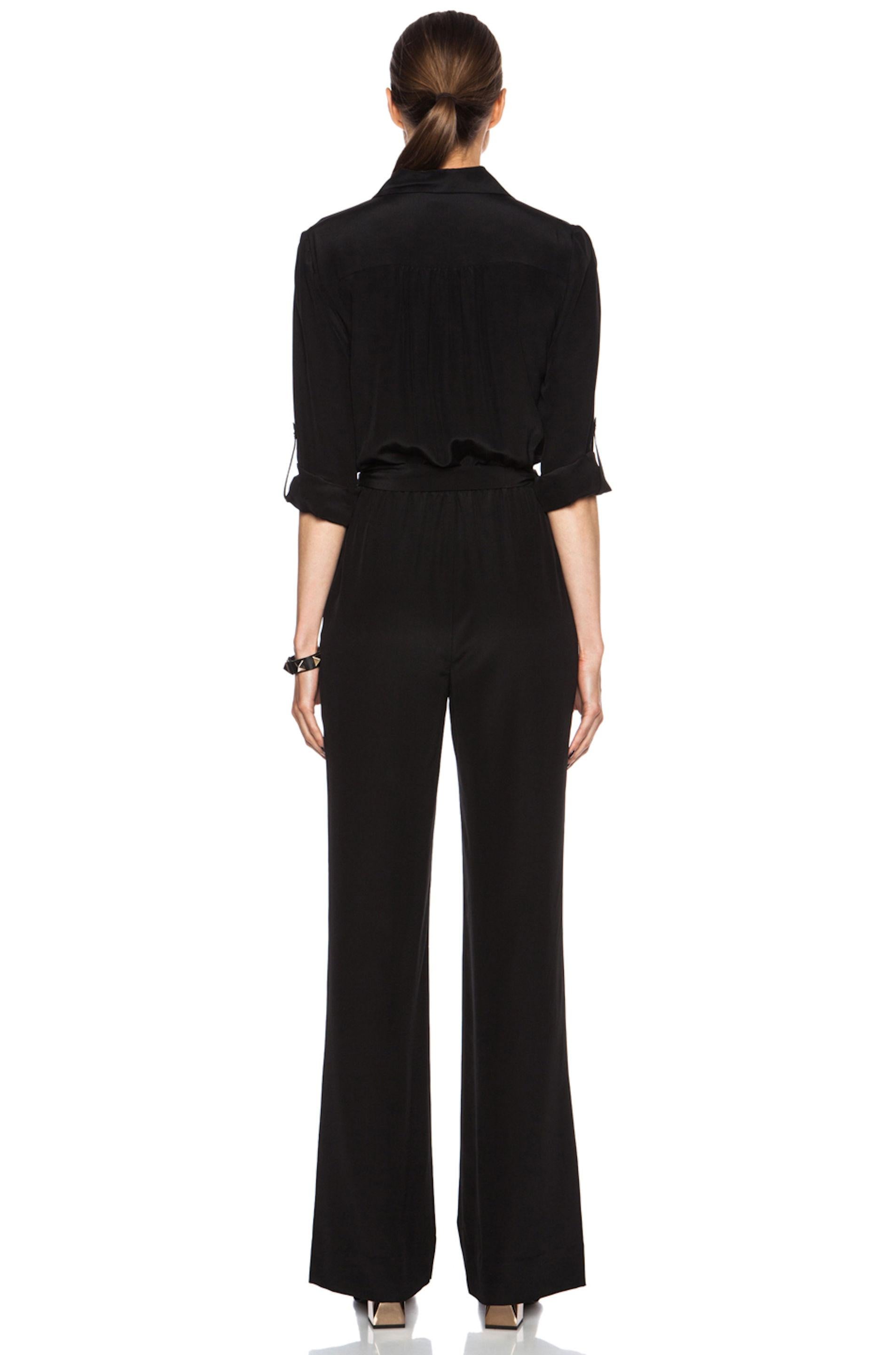 NEW DVF Diane von Furstenberg Black Silk Jumpsuit Overall Size US8 2