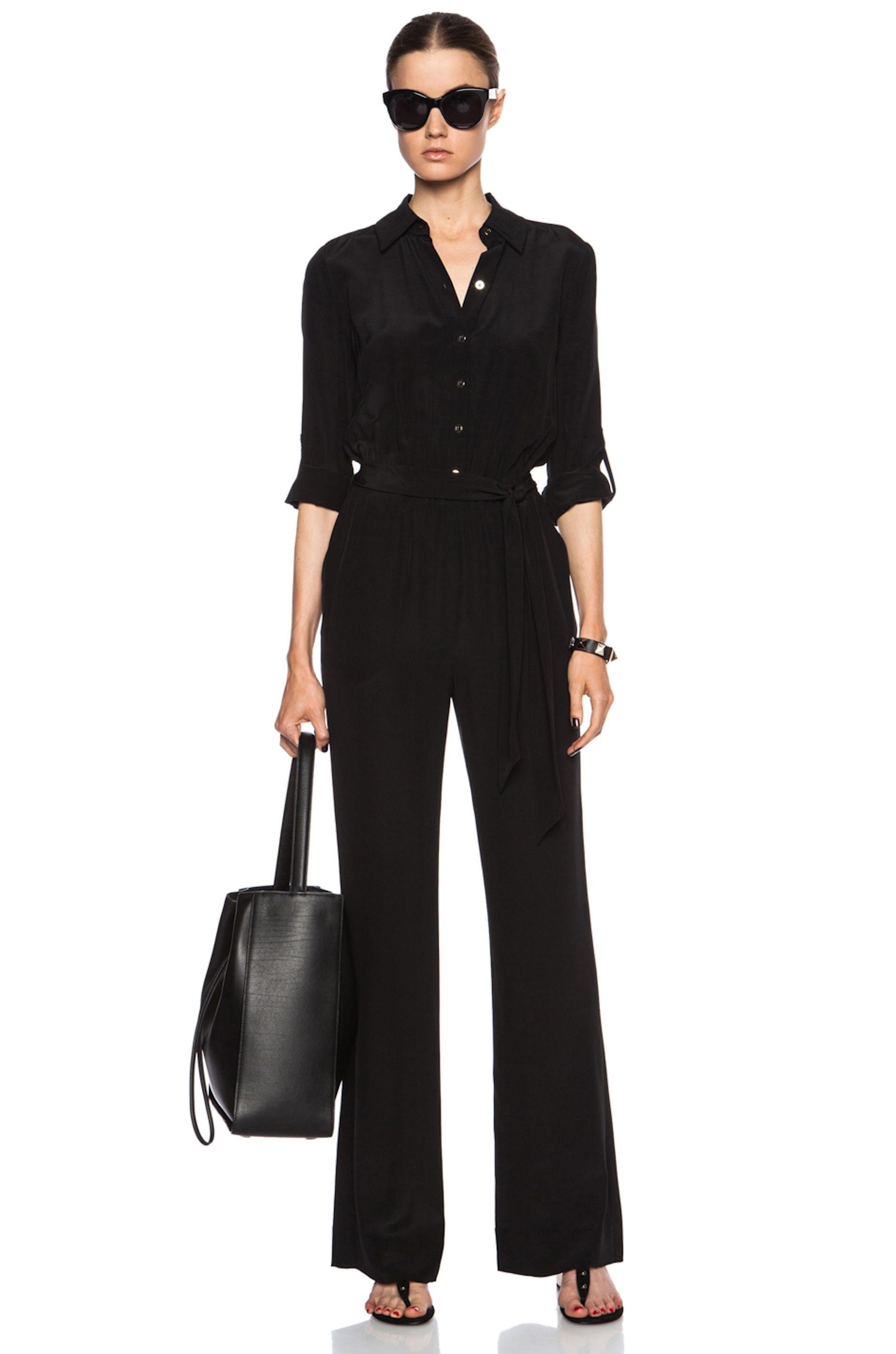 NEW DVF Diane von Furstenberg Black Silk Jumpsuit Overall Size US8 3